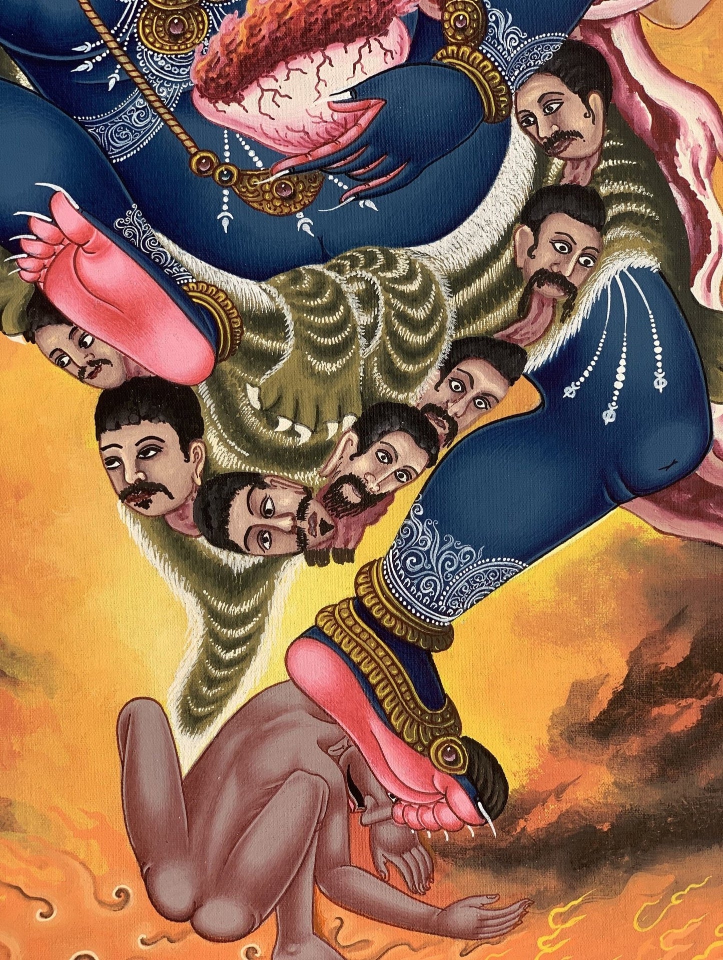Original Hand Painted Hindu Demigod Garuda/ Eagle Celestial Deva Man with Wings Protector Rare Masterpiece Newari Thangka/Paubha Painting - Tibetan Thangka Art