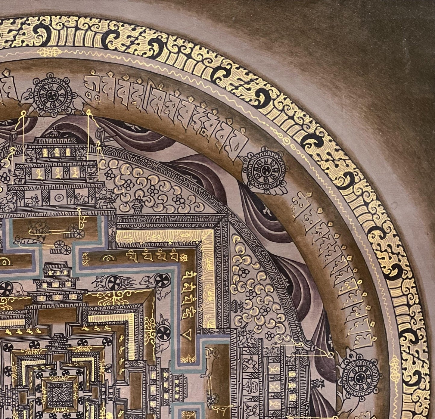 Original Hand - painted Kalachakra Mandala Wheel of Time Mandala Masterpiece Tibetan Thangka Painting/ Meditation Art with Silk Brocade - Tibetan Thangka Art