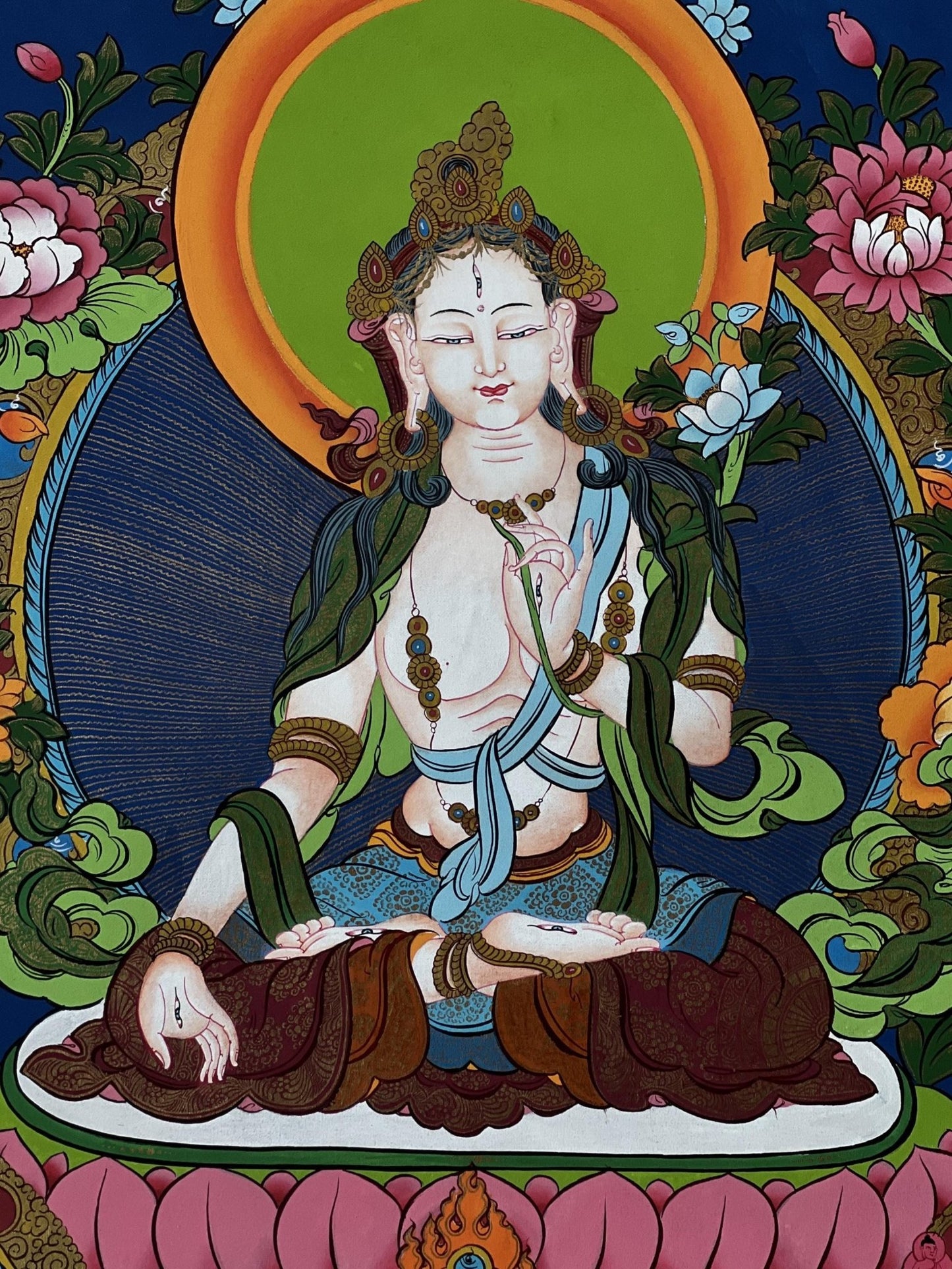 Original Hand - painted Large White Tara / Mother Goddess Finest Masterpiece Tibetan Thanka / Thangka / Painting Compassion Meditation Art - Tibetan Thangka Art