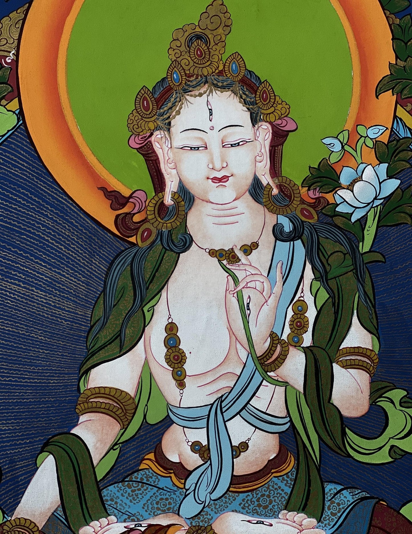 Original Hand - painted Large White Tara / Mother Goddess Finest Masterpiece Tibetan Thanka / Thangka / Painting Compassion Meditation Art - Tibetan Thangka Art
