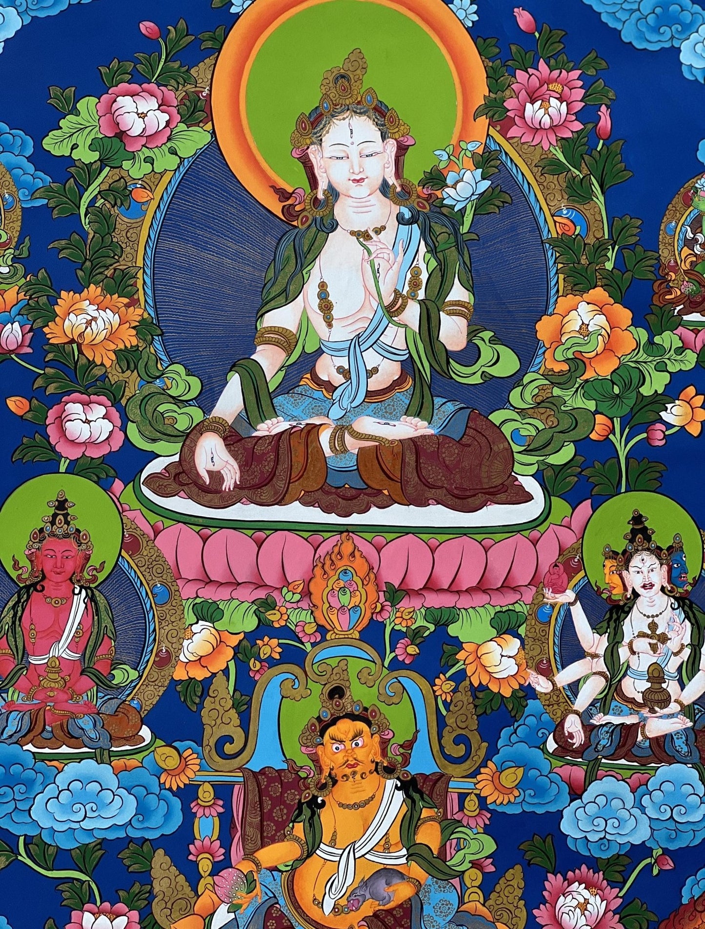 Original Hand - painted Large White Tara / Mother Goddess Finest Masterpiece Tibetan Thanka / Thangka / Painting Compassion Meditation Art - Tibetan Thangka Art