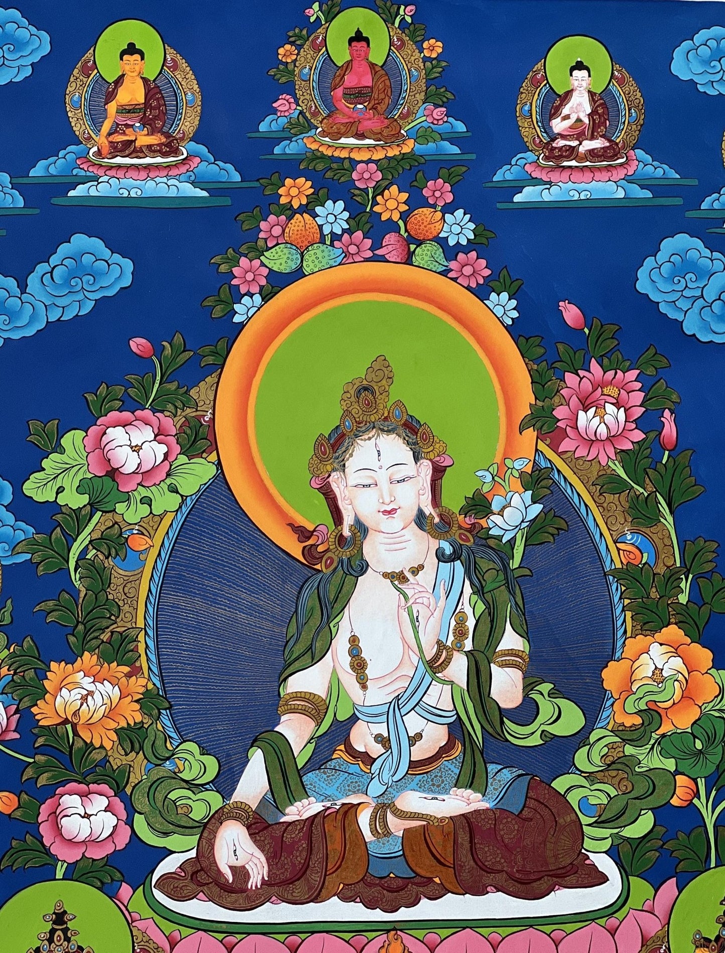 Original Hand - painted Large White Tara / Mother Goddess Finest Masterpiece Tibetan Thanka / Thangka / Painting Compassion Meditation Art - Tibetan Thangka Art