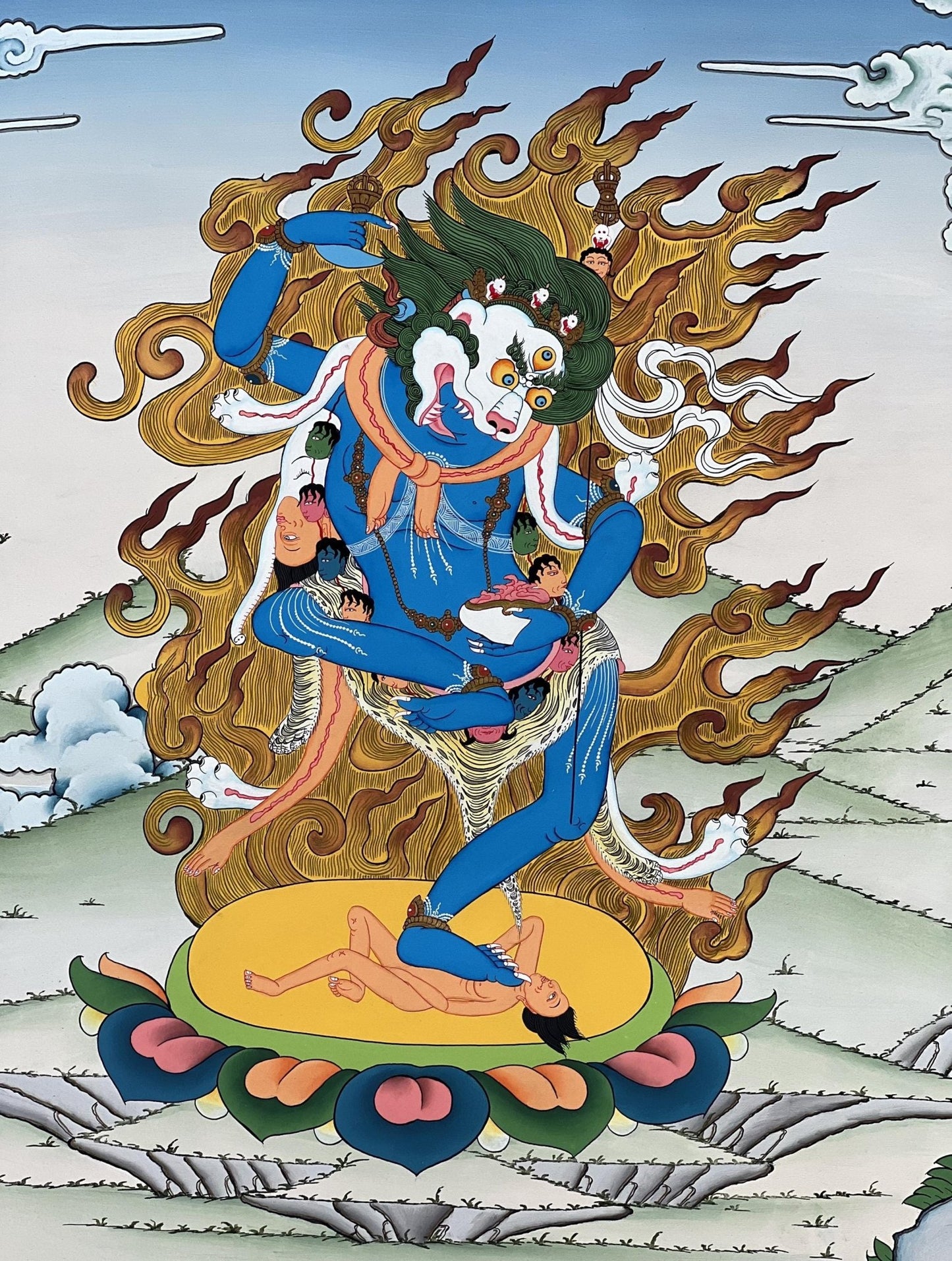 Original Hand Painted Lion Face Dakini / Simhamukha/ Simhamukhi Jogini /Yogini Masterpiece Tibetan Meditation Thangka / Thanka Painting - Tibetan Thangka Art