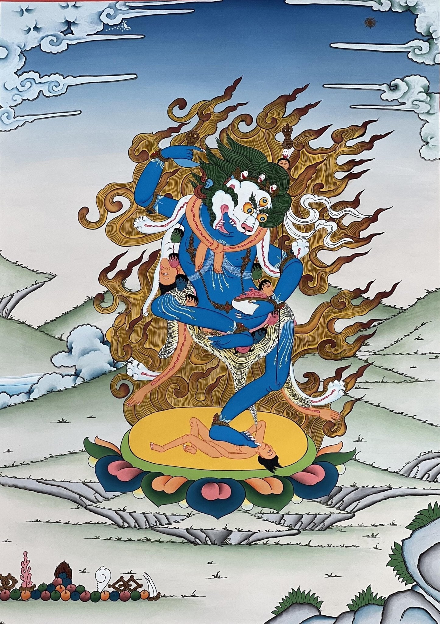 Original Hand Painted Lion Face Dakini / Simhamukha/ Simhamukhi Jogini /Yogini Masterpiece Tibetan Meditation Thangka / Thanka Painting - Tibetan Thangka Art