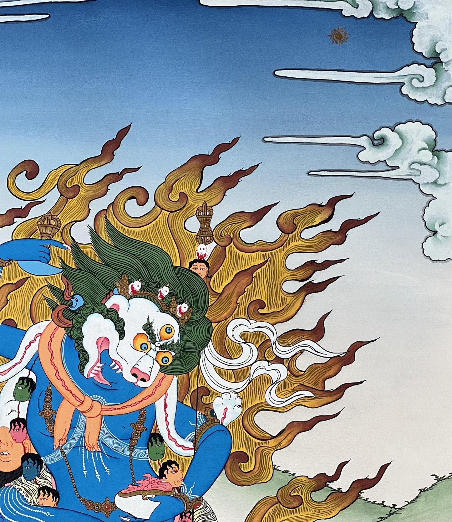Original Hand Painted Lion Face Dakini / Simhamukha/ Simhamukhi Jogini /Yogini Masterpiece Tibetan Meditation Thangka / Thanka Painting - Tibetan Thangka Art