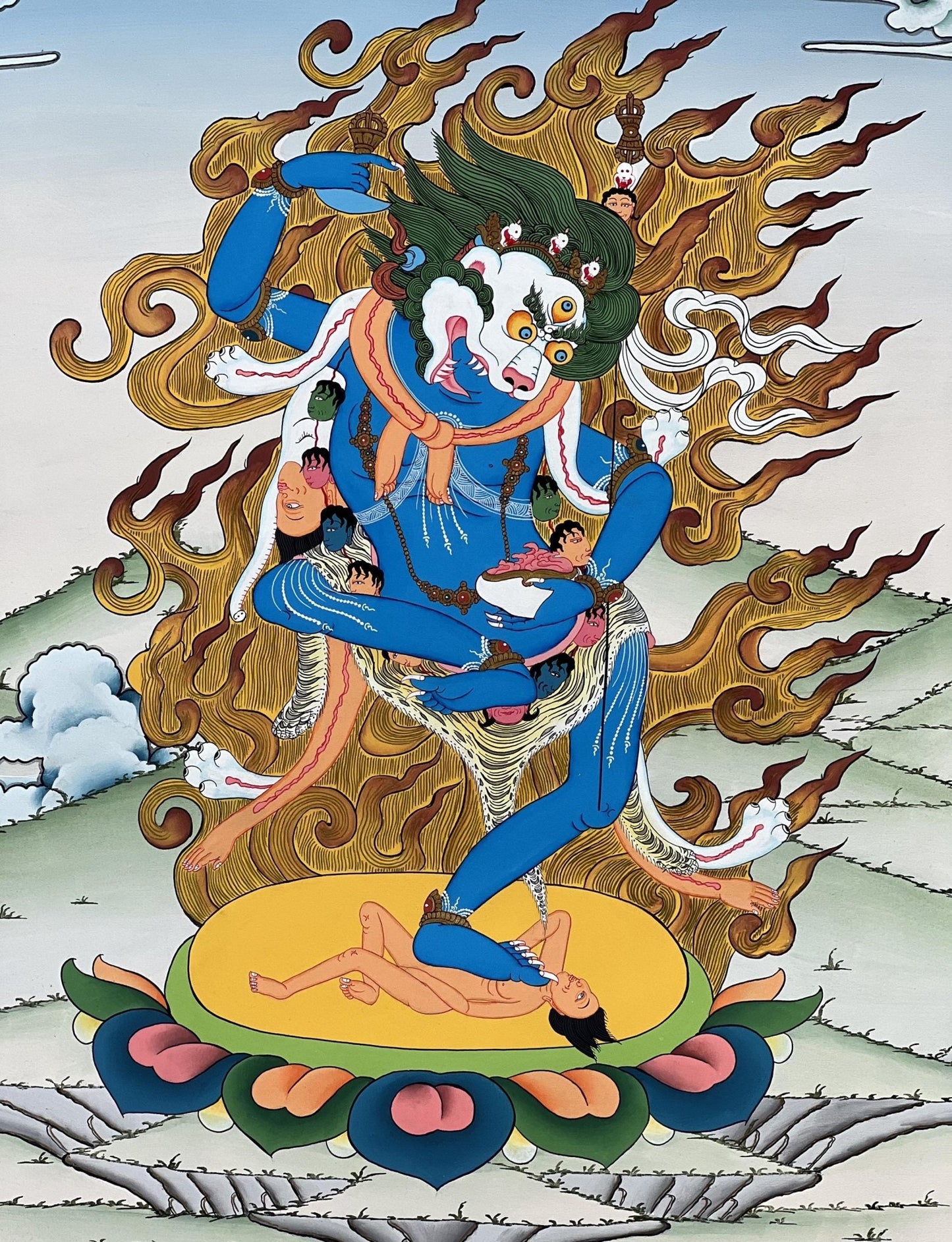 Original Hand Painted Lion Face Dakini / Simhamukha/ Simhamukhi Jogini /Yogini Masterpiece Tibetan Meditation Thangka / Thanka Painting - Tibetan Thangka Art