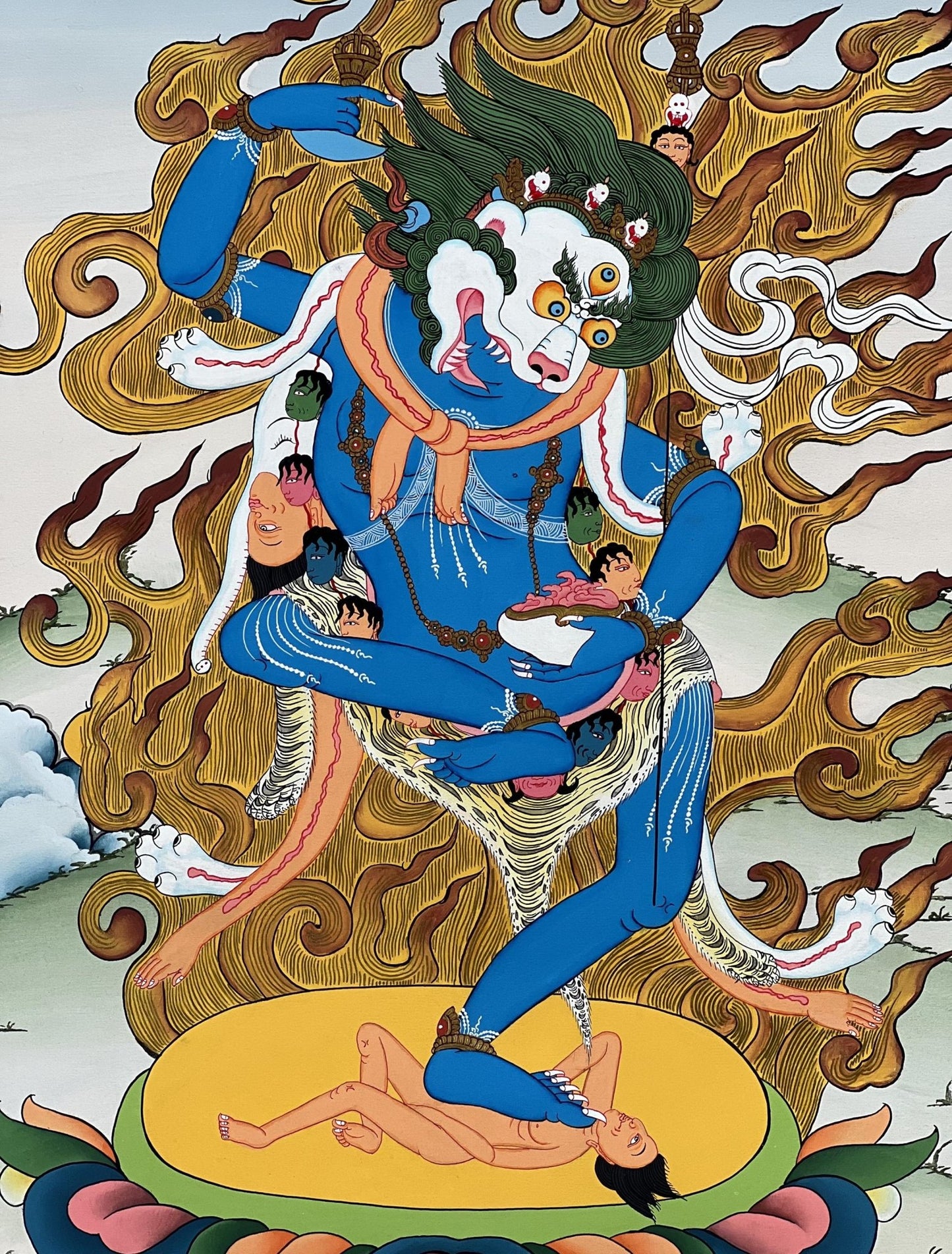 Original Hand Painted Lion Face Dakini / Simhamukha/ Simhamukhi Jogini /Yogini Masterpiece Tibetan Meditation Thangka / Thanka Painting - Tibetan Thangka Art