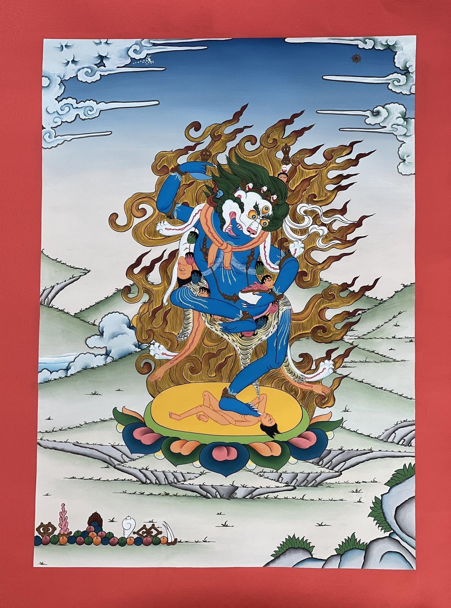 Original Hand Painted Lion Face Dakini / Simhamukha/ Simhamukhi Jogini /Yogini Masterpiece Tibetan Meditation Thangka / Thanka Painting - Tibetan Thangka Art