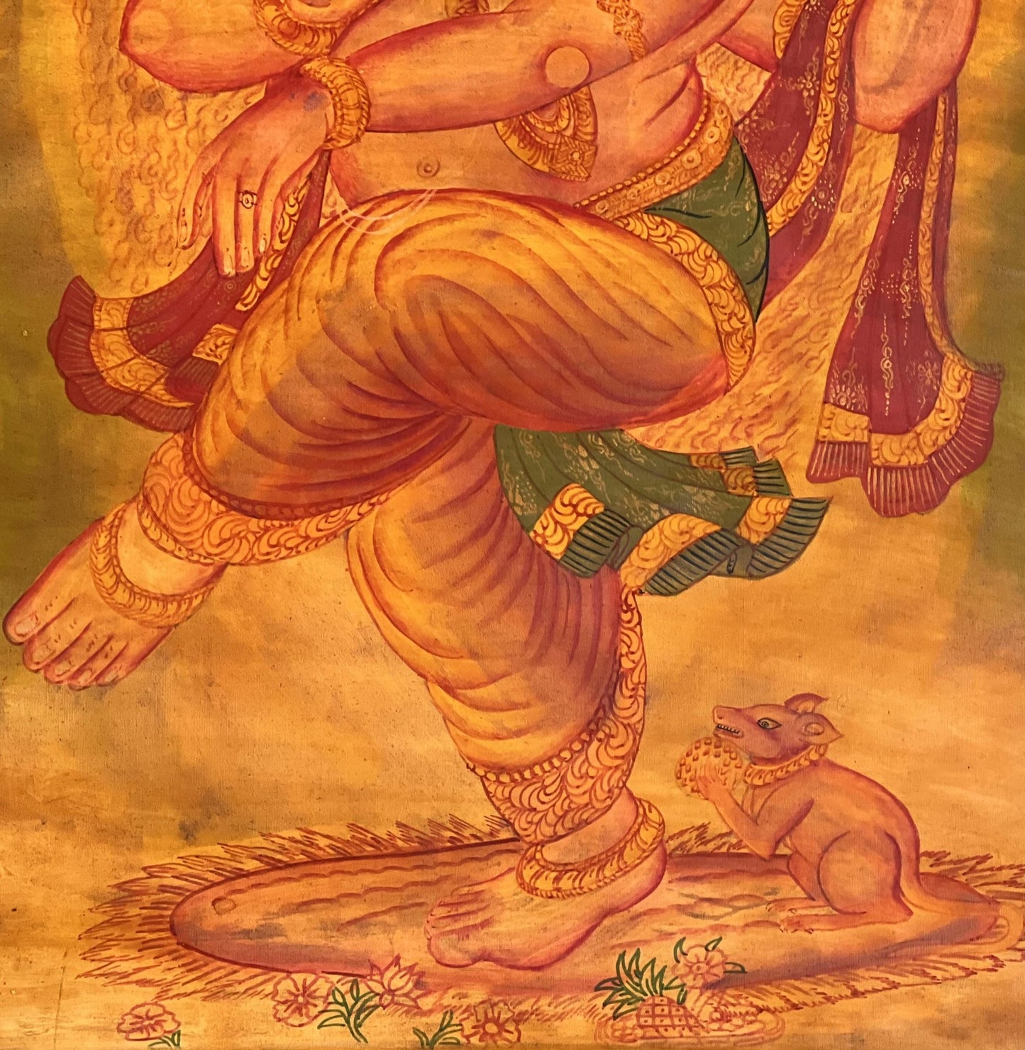 Original Hand - Painted Lord Ganesha/ Ganapati/ Vinayaka/ Vighnaharta Masterpiece Newari Paubha Oil Varnished Thangka Painting - Tibetan Thangka Art