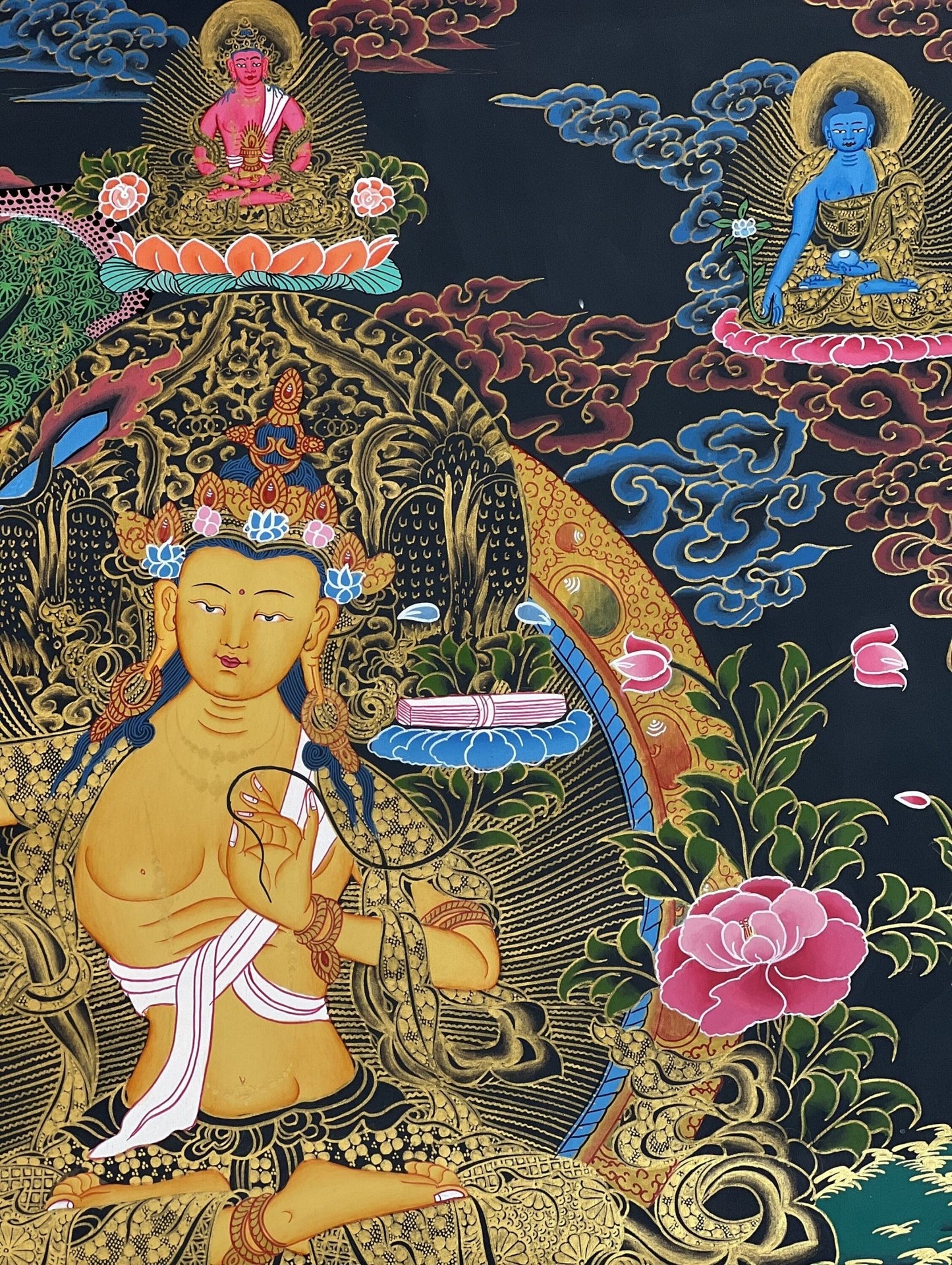 Original Hand - Painted Manjushri/ Manjusri/ Manjushree/ Jampelyang Bodhisattva of Compassion and Wisdom Masterpiece Tibetan Thangka Painting - Tibetan Thangka Art