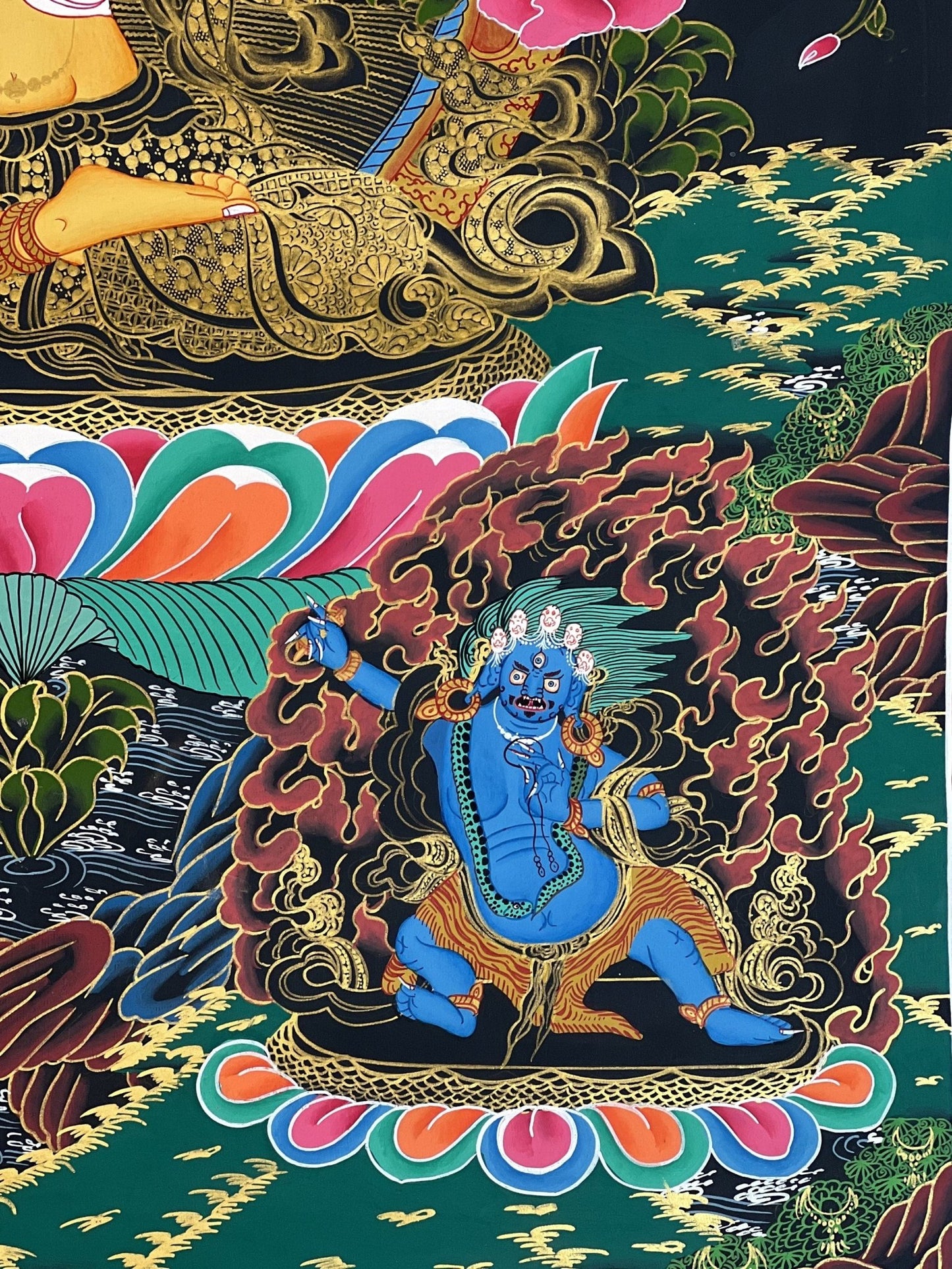 Original Hand - Painted Manjushri/ Manjusri/ Manjushree/ Jampelyang Bodhisattva of Compassion and Wisdom Masterpiece Tibetan Thangka Painting - Tibetan Thangka Art