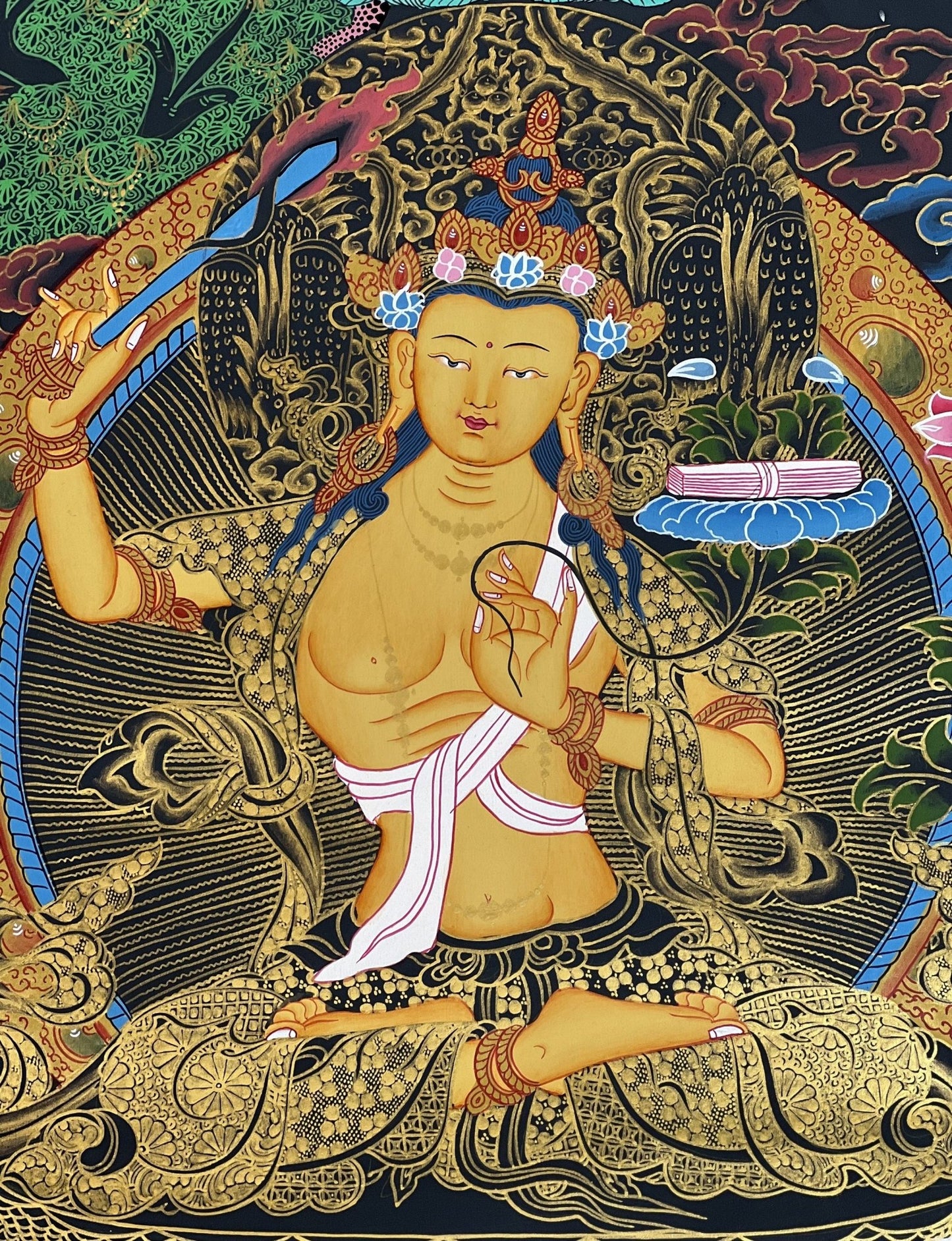 Original Hand - Painted Manjushri/ Manjusri/ Manjushree/ Jampelyang Bodhisattva of Compassion and Wisdom Masterpiece Tibetan Thangka Painting - Tibetan Thangka Art