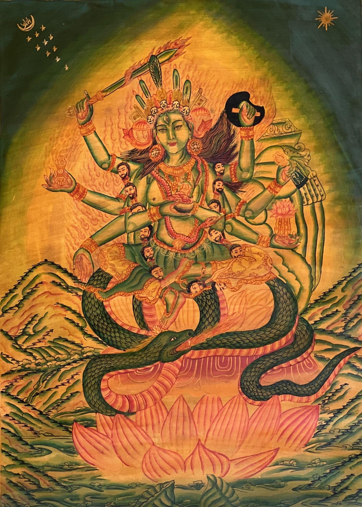 Original Hand Painted Masterpiece Annapoorna/ Annapurneshwari Devi/ Goddess Annapurna/Oil Varnished Newari Paubha/ Pauva Thangka Painting - Tibetan Thangka Art