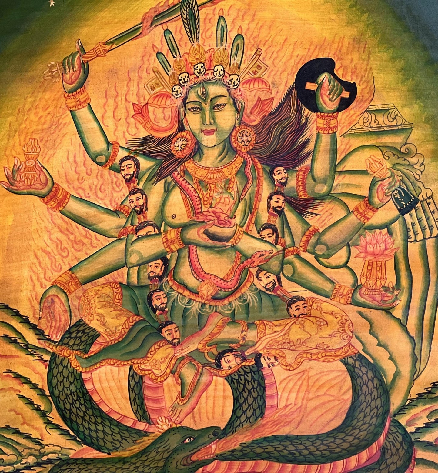 Original Hand Painted Masterpiece Annapoorna/ Annapurneshwari Devi/ Goddess Annapurna/Oil Varnished Newari Paubha/ Pauva Thangka Painting - Tibetan Thangka Art
