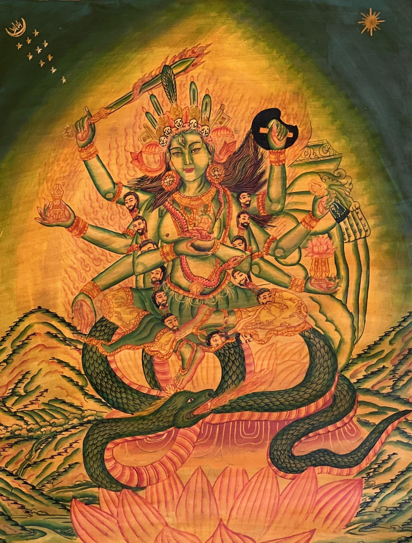 Original Hand Painted Masterpiece Annapoorna/ Annapurneshwari Devi/ Goddess Annapurna/Oil Varnished Newari Paubha/ Pauva Thangka Painting - Tibetan Thangka Art
