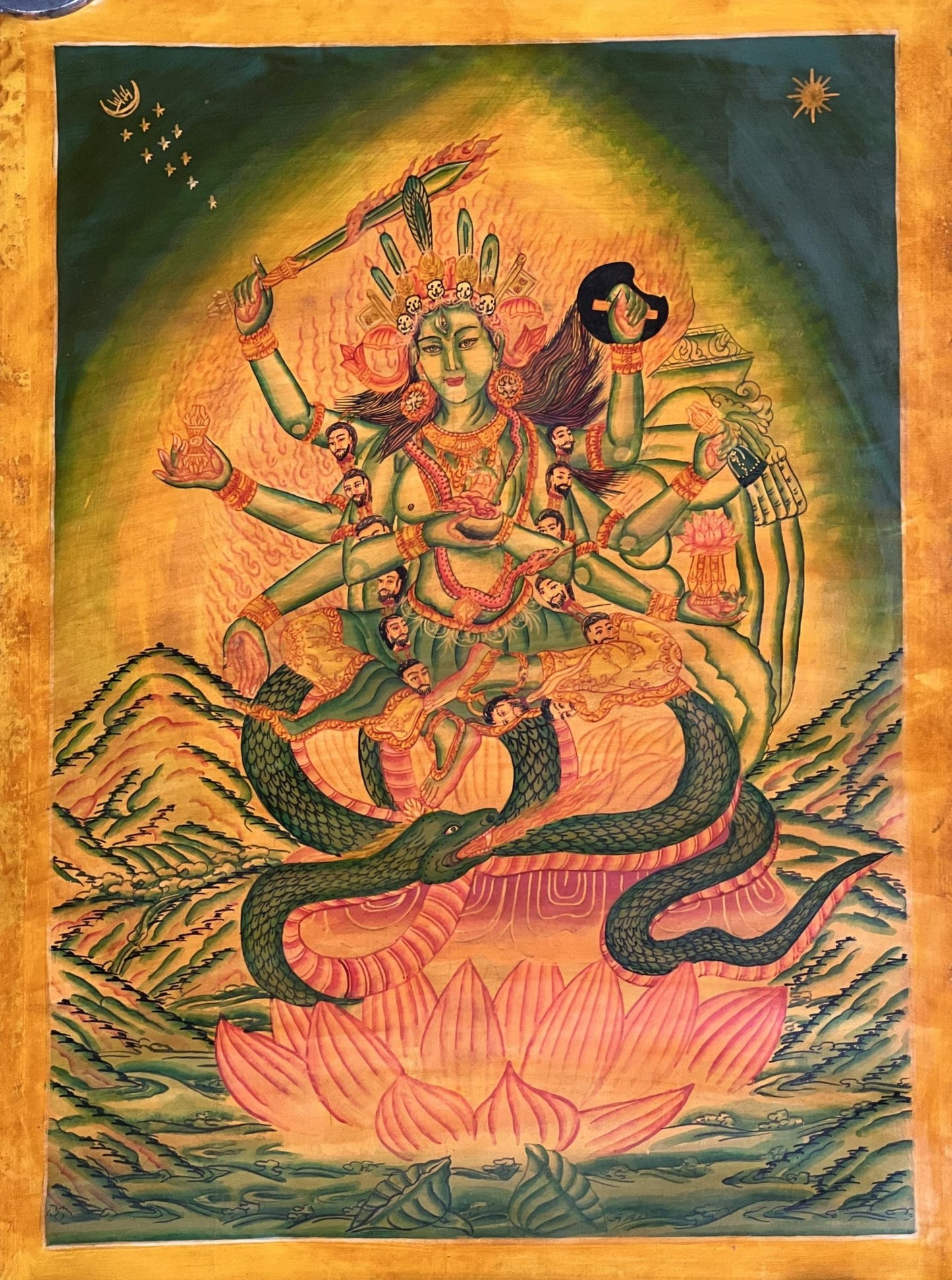 Original Hand Painted Masterpiece Annapoorna/ Annapurneshwari Devi/ Goddess Annapurna/Oil Varnished Newari Paubha/ Pauva Thangka Painting - Tibetan Thangka Art