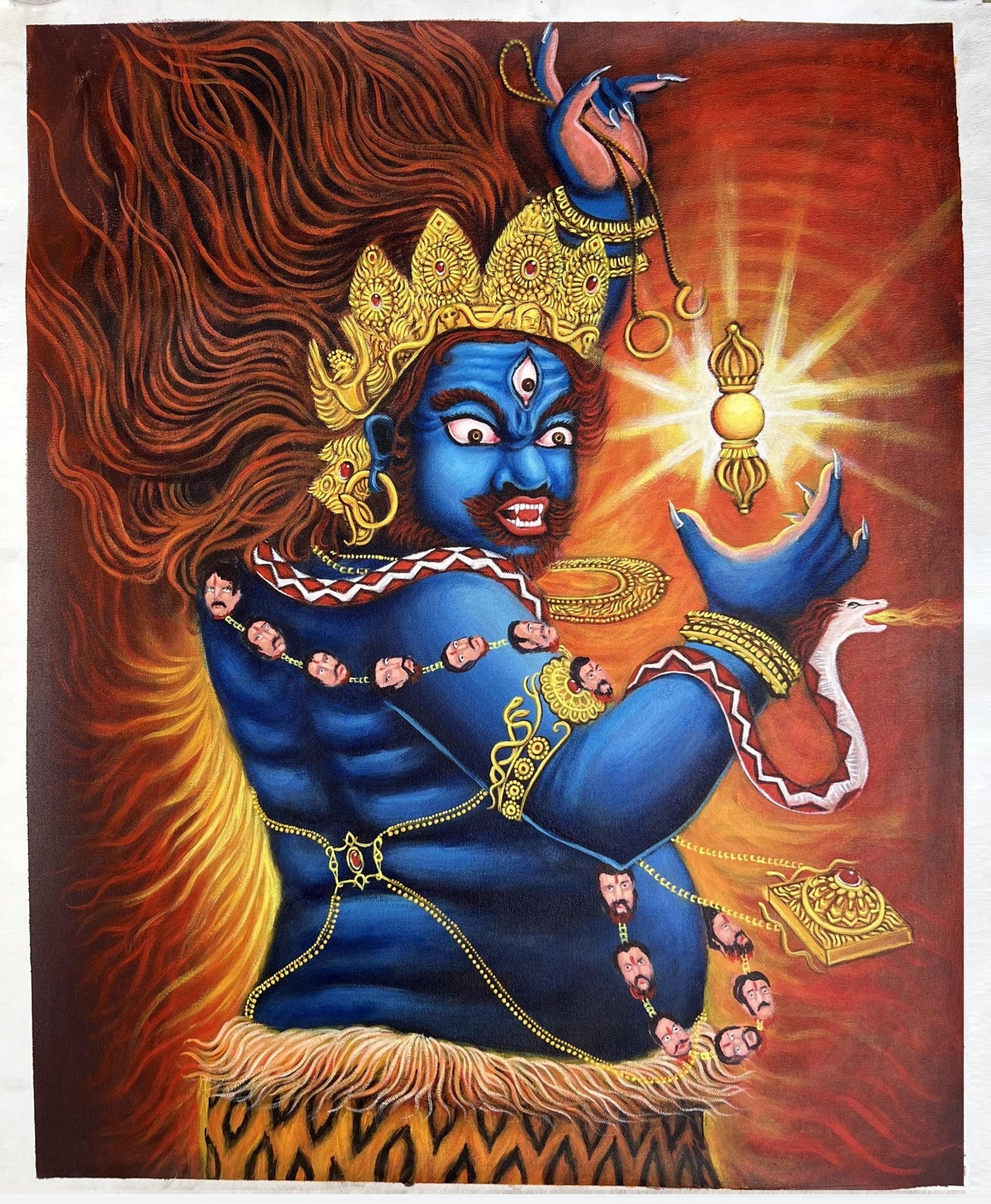 Original Hand - painted Masterpiece Dharmapala Vajrapani Embodied Enlightenment ACRYLIC Painting on Canvas - Tibetan Thangka Art