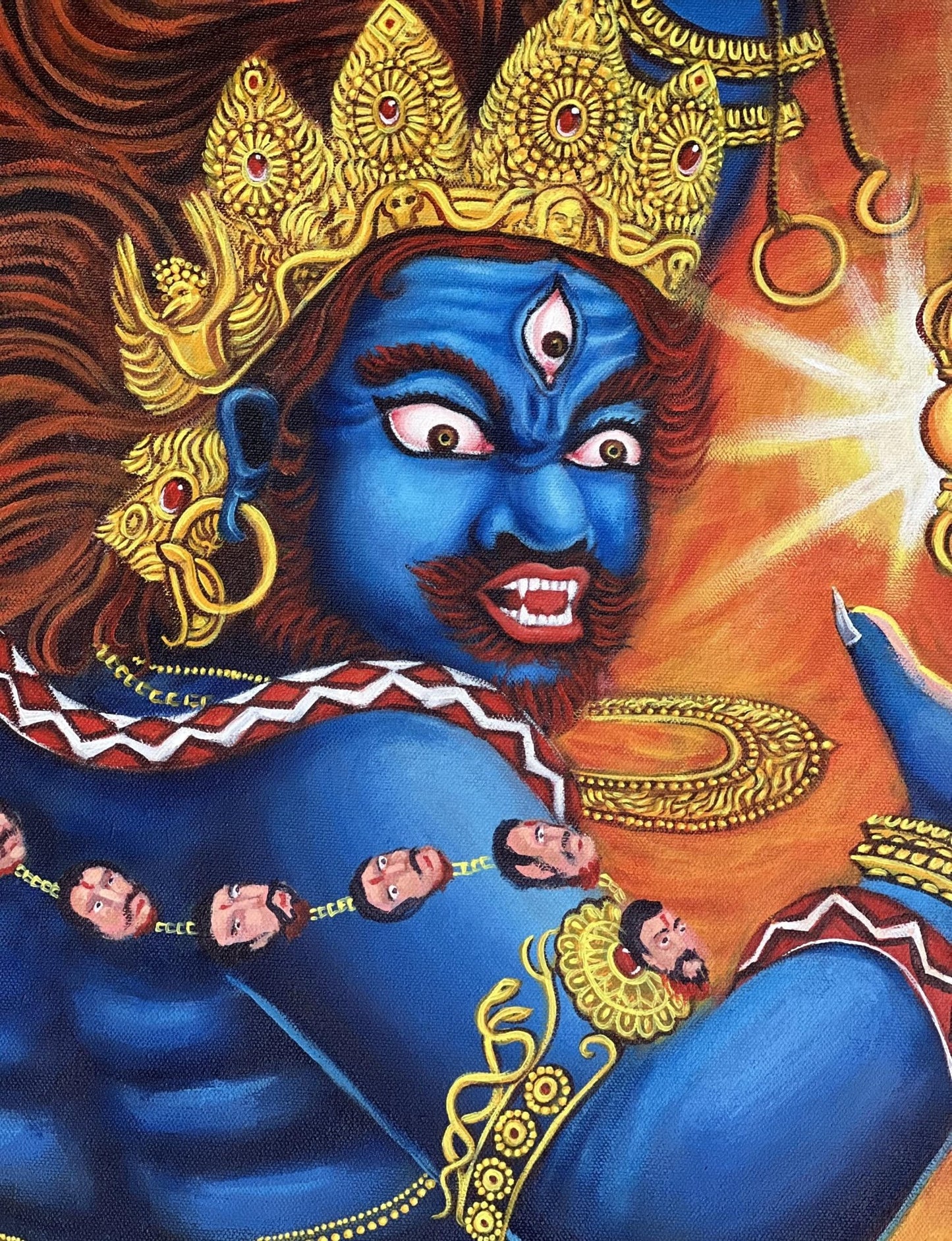 Original Hand - painted Masterpiece Dharmapala Vajrapani Embodied Enlightenment ACRYLIC Painting on Canvas - Tibetan Thangka Art