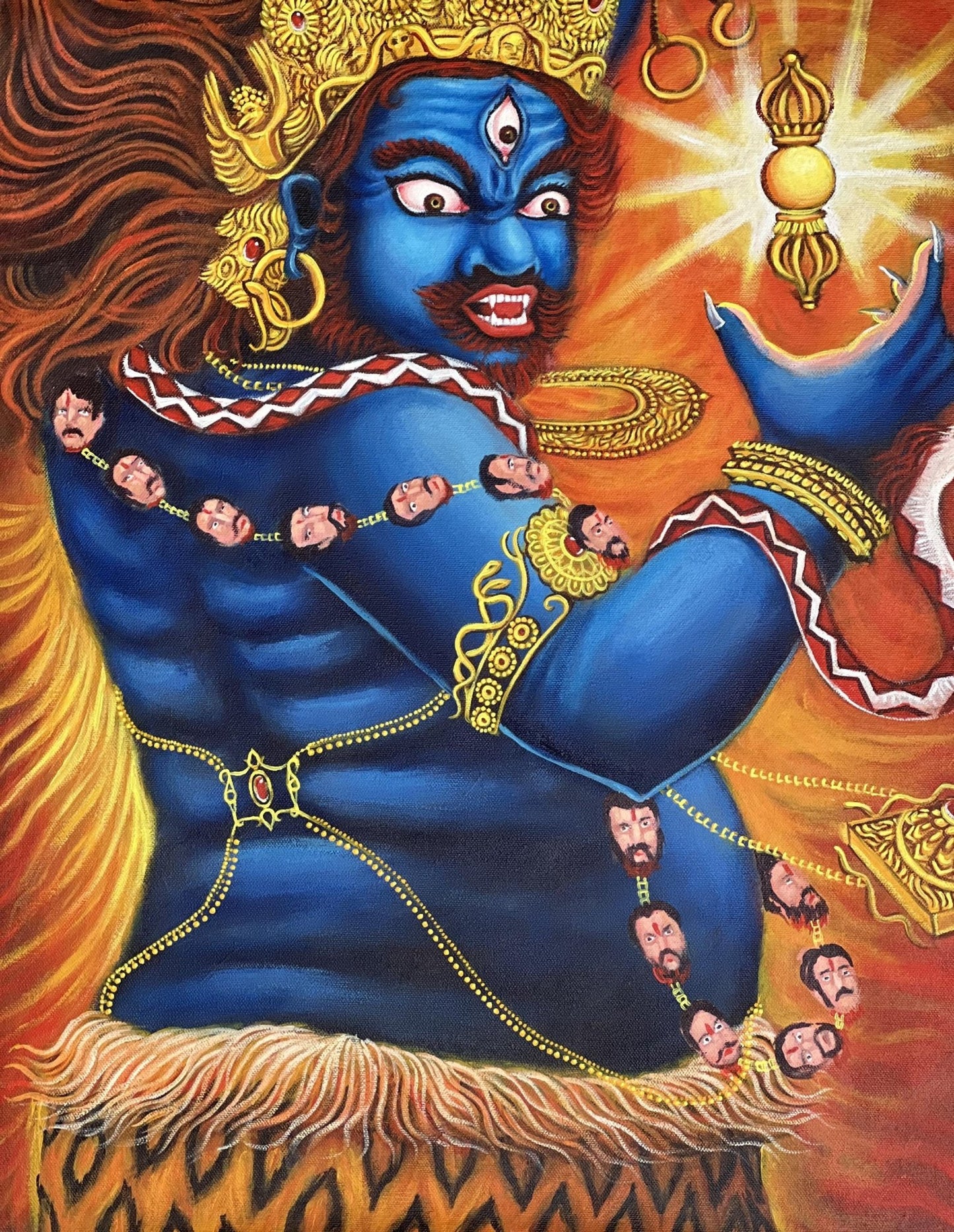 Original Hand - painted Masterpiece Dharmapala Vajrapani Embodied Enlightenment ACRYLIC Painting on Canvas - Tibetan Thangka Art