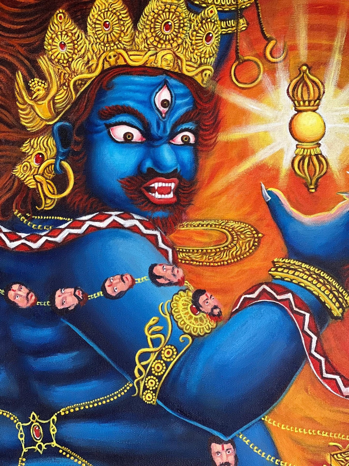 Original Hand - painted Masterpiece Dharmapala Vajrapani Embodied Enlightenment ACRYLIC Painting on Canvas - Tibetan Thangka Art