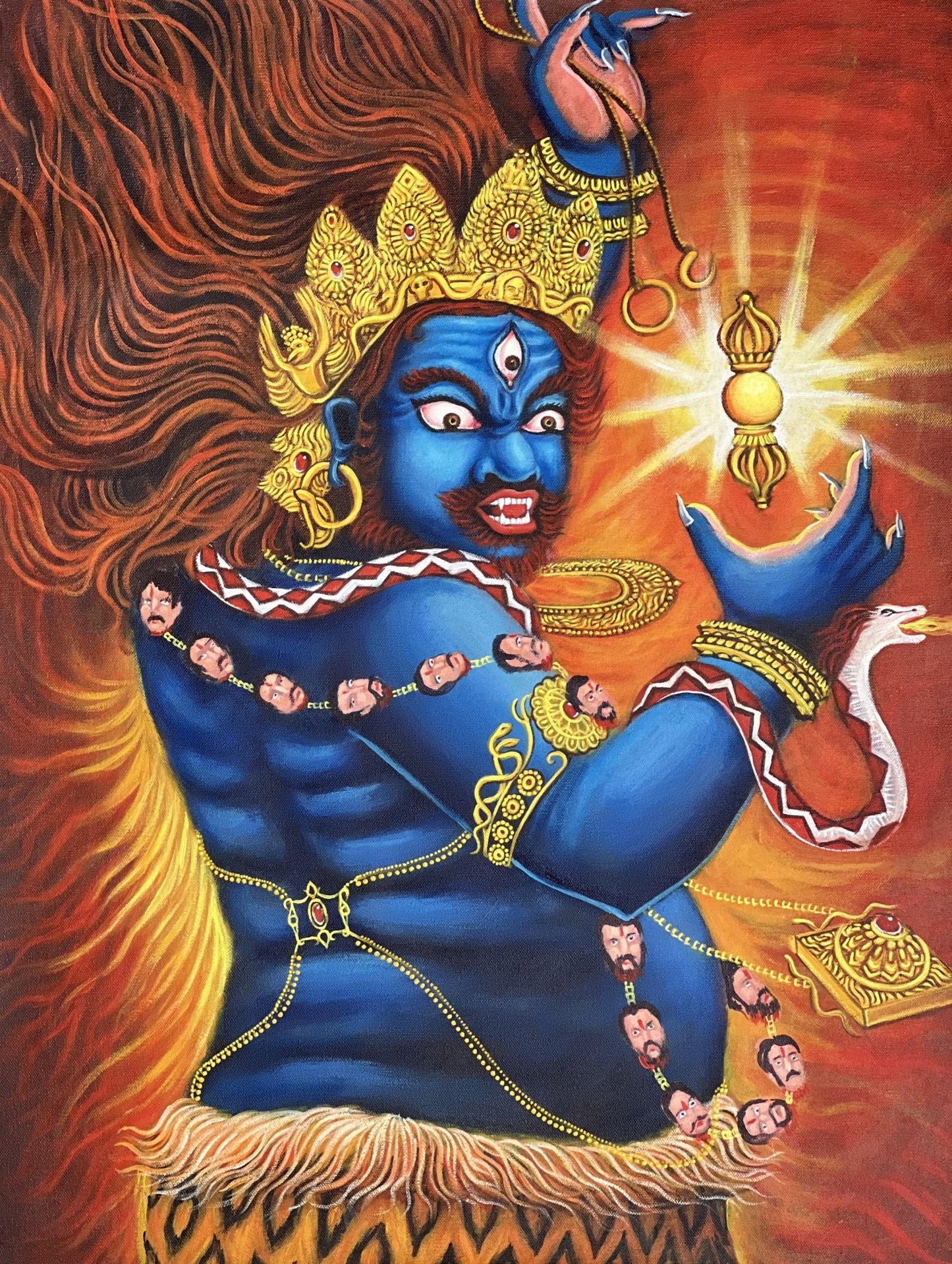 Original Hand - painted Masterpiece Dharmapala Vajrapani Embodied Enlightenment ACRYLIC Painting on Canvas - Tibetan Thangka Art