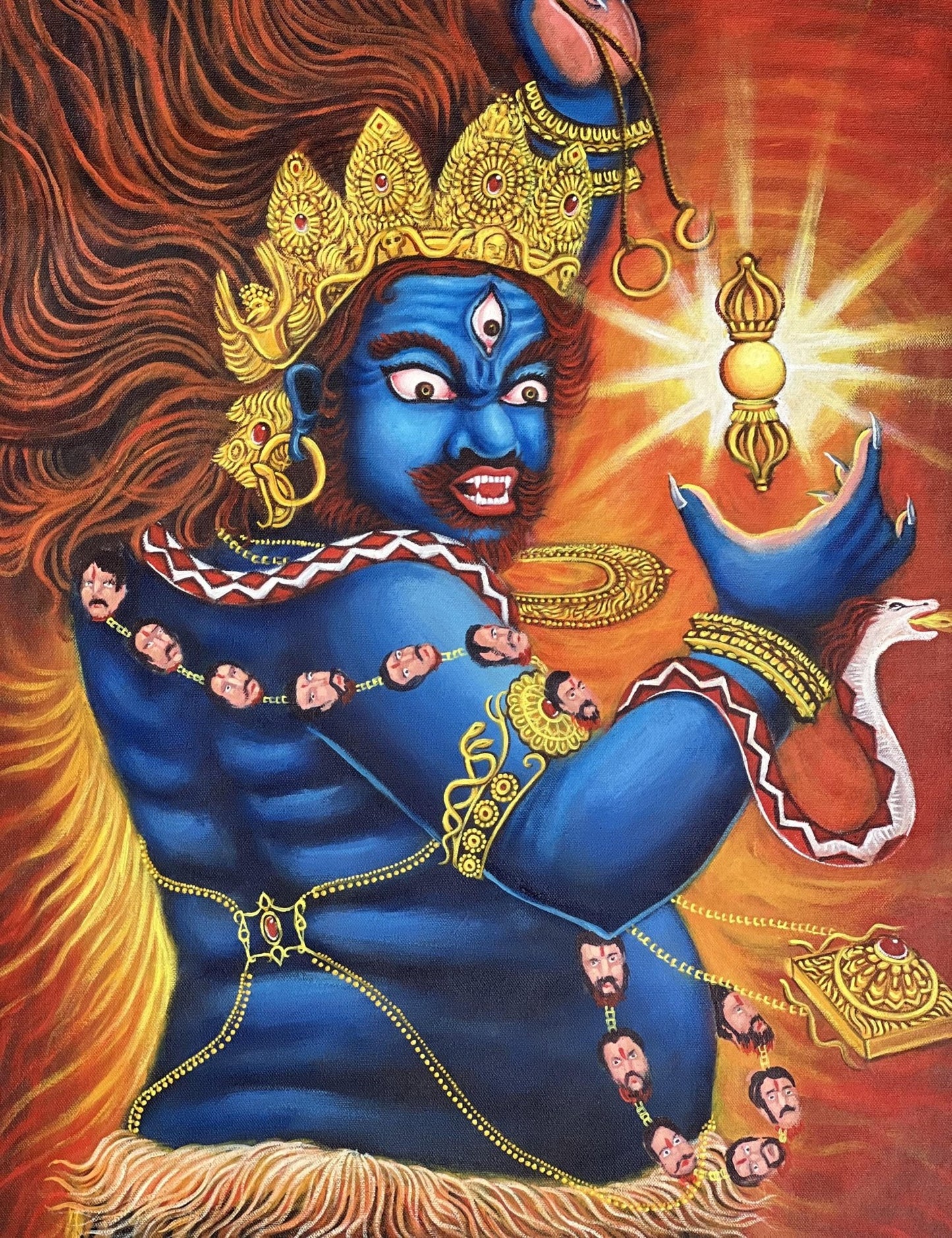 Original Hand - painted Masterpiece Dharmapala Vajrapani Embodied Enlightenment ACRYLIC Painting on Canvas - Tibetan Thangka Art