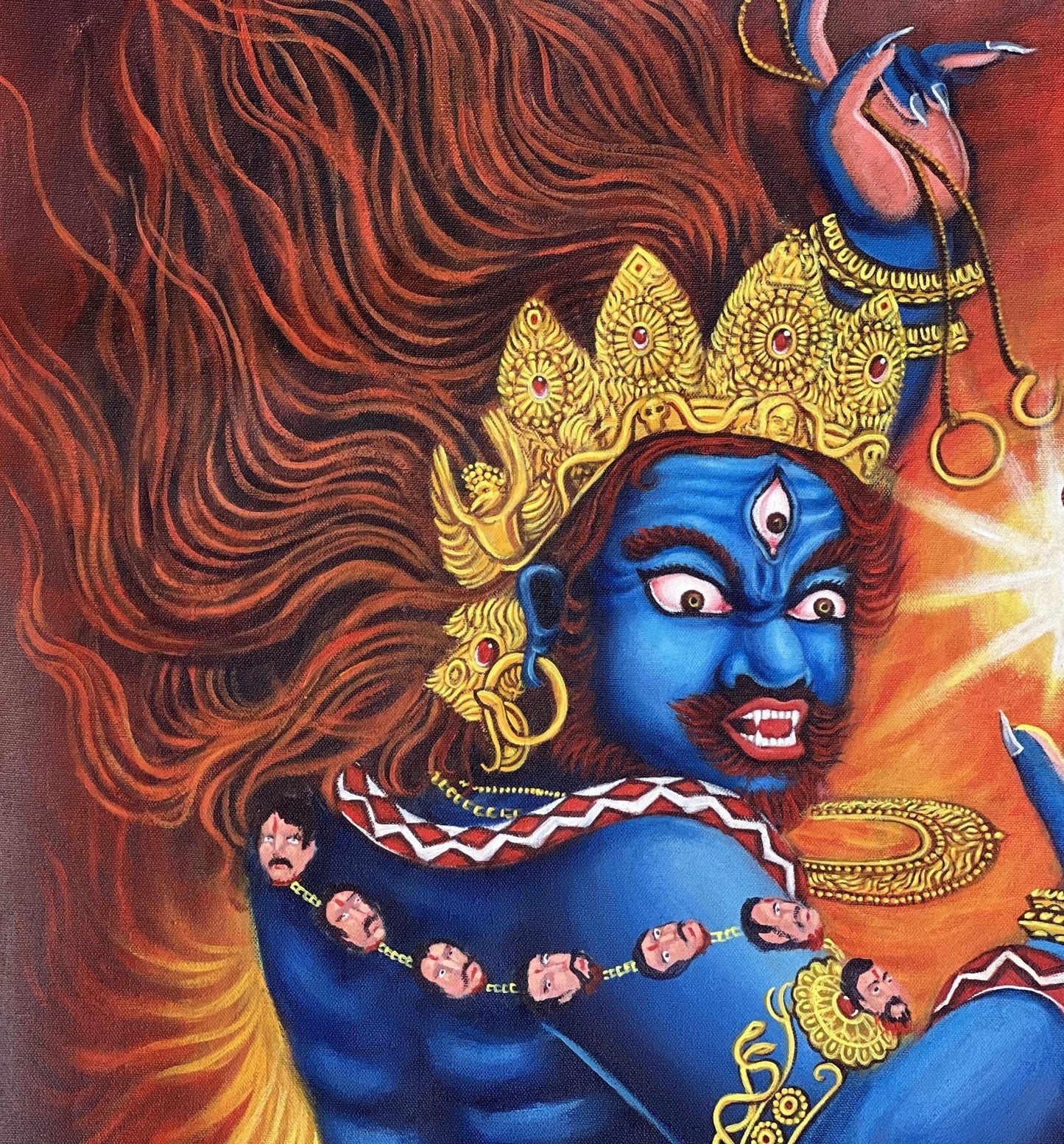 Original Hand - painted Masterpiece Dharmapala Vajrapani Embodied Enlightenment ACRYLIC Painting on Canvas - Tibetan Thangka Art