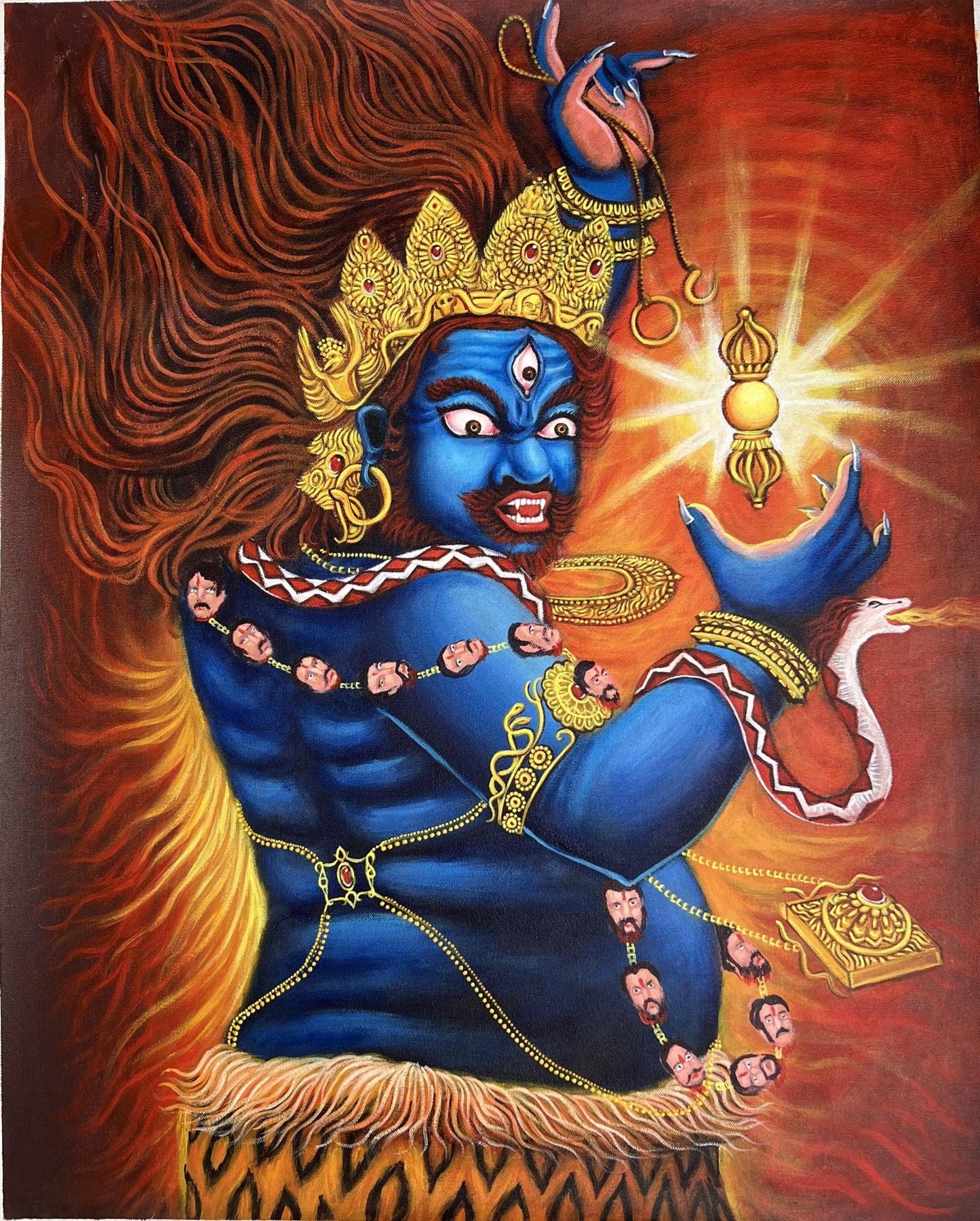 Original Hand - painted Masterpiece Dharmapala Vajrapani Embodied Enlightenment ACRYLIC Painting on Canvas - Tibetan Thangka Art
