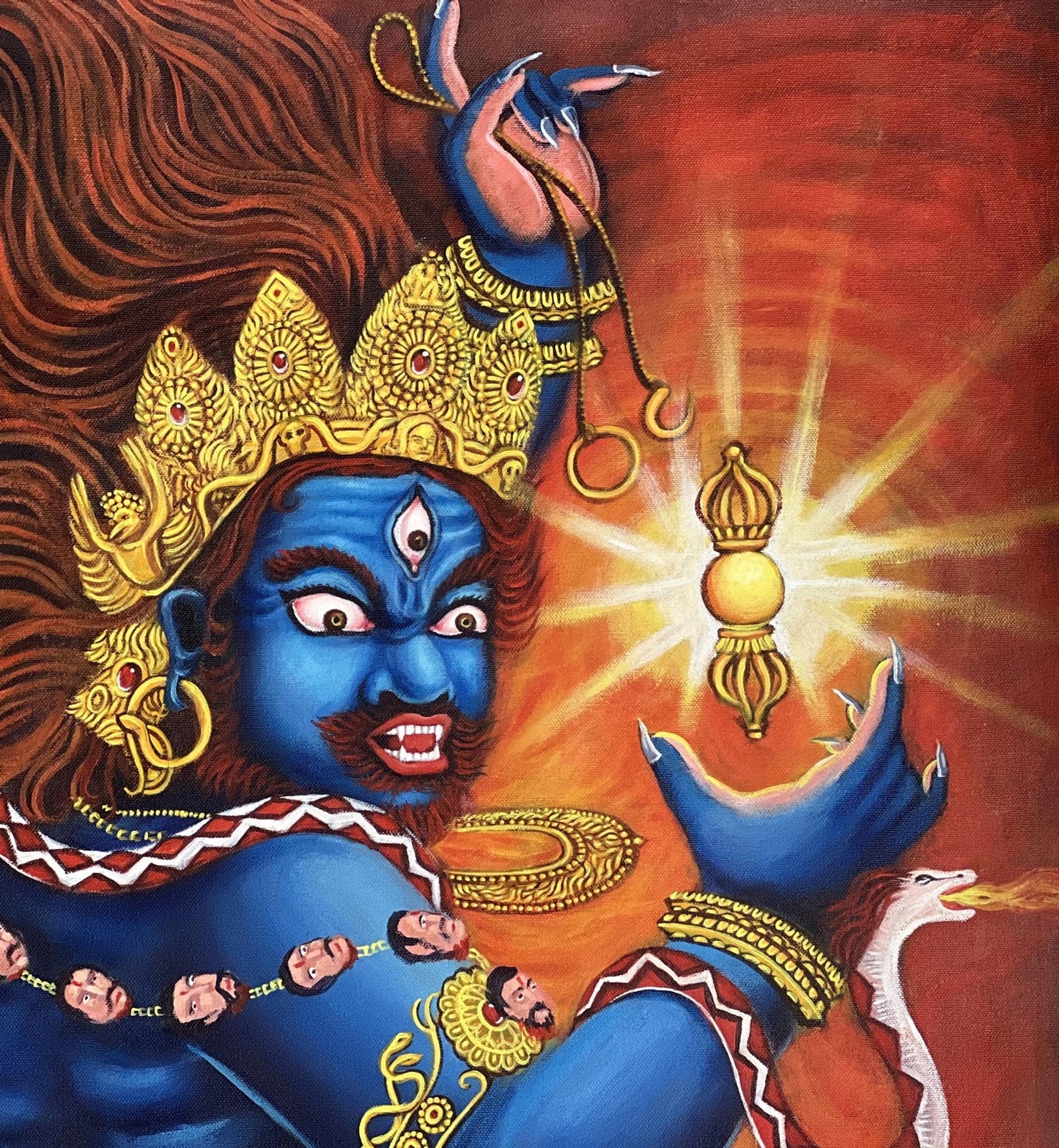 Original Hand - painted Masterpiece Dharmapala Vajrapani Embodied Enlightenment ACRYLIC Painting on Canvas - Tibetan Thangka Art