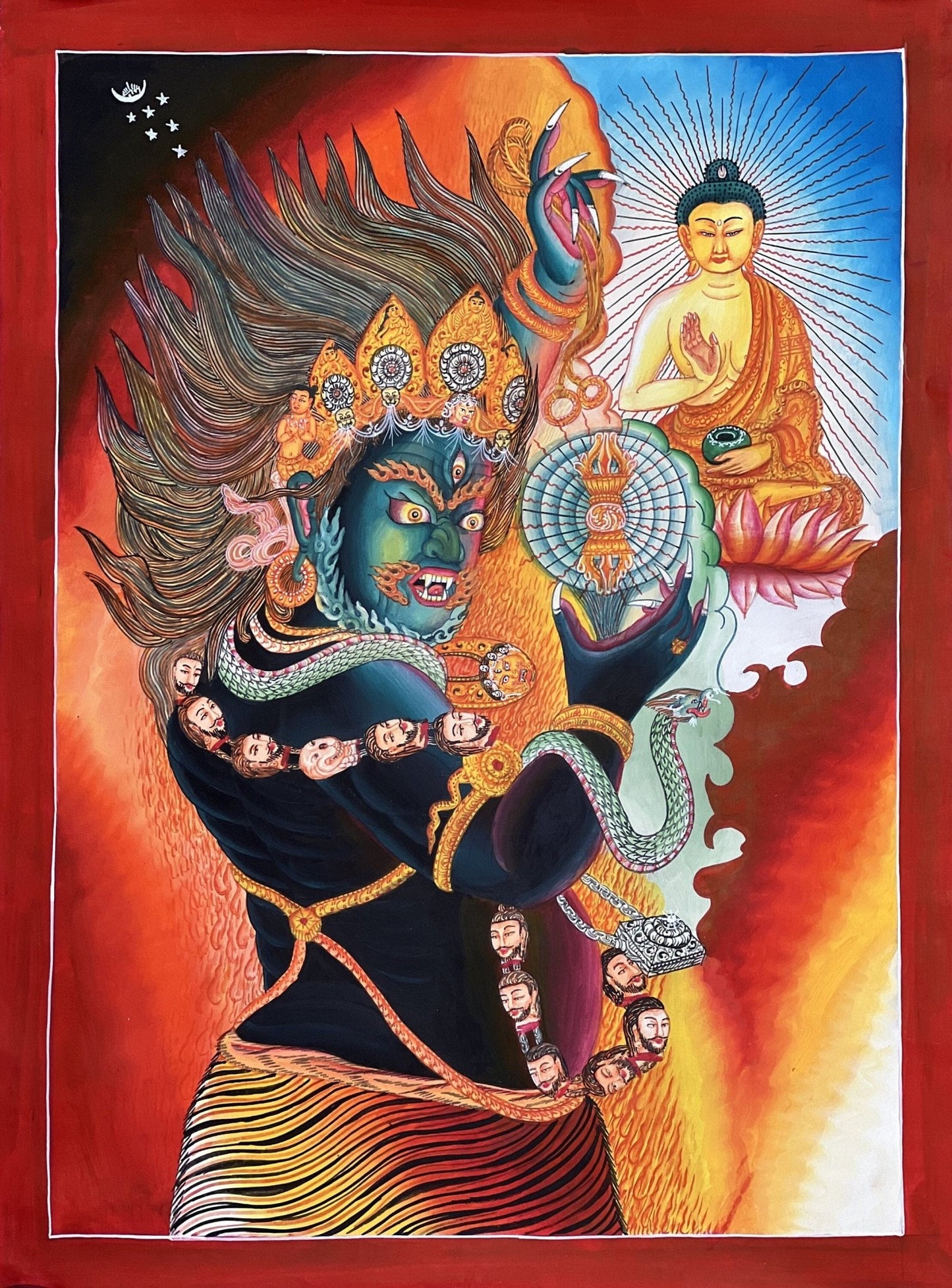 Original Hand - painted Masterpiece Dharmapala Vajrapani Embodied Enlightenment Newari Paubha Thangka Painting from Nepal - Tibetan Thangka Art