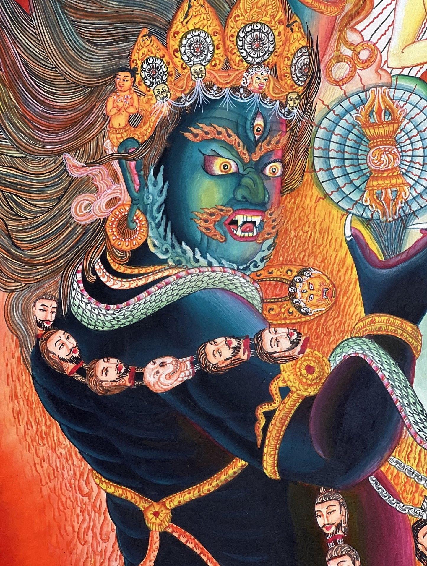Original Hand - painted Masterpiece Dharmapala Vajrapani Embodied Enlightenment Newari Paubha Thangka Painting from Nepal - Tibetan Thangka Art