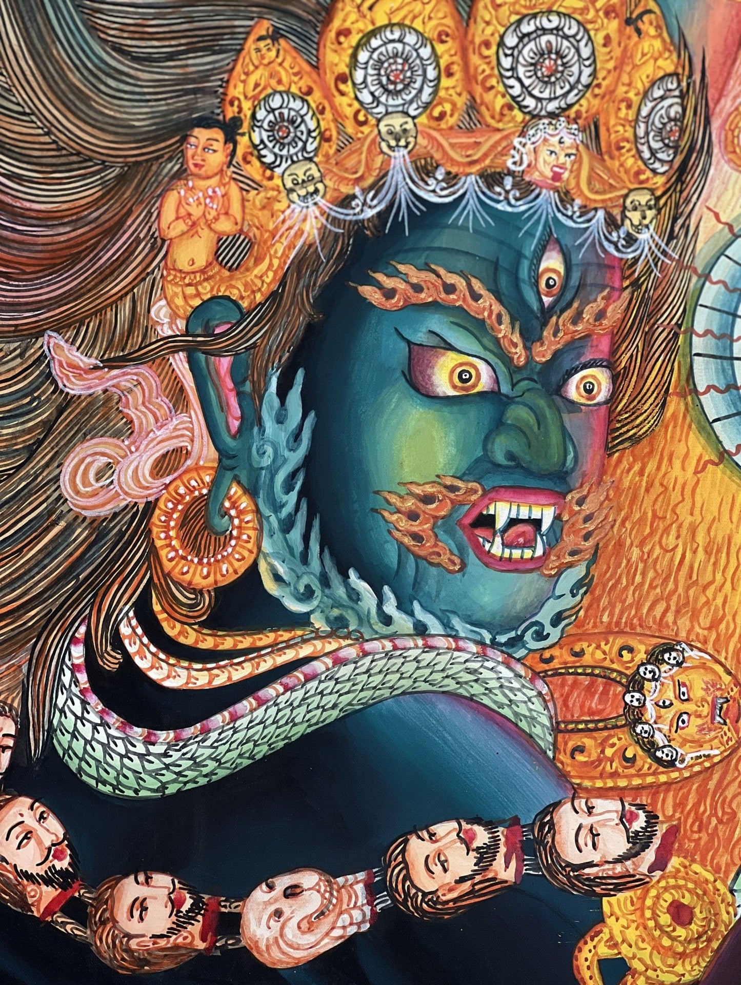 Original Hand - painted Masterpiece Dharmapala Vajrapani Embodied Enlightenment Newari Paubha Thangka Painting from Nepal - Tibetan Thangka Art