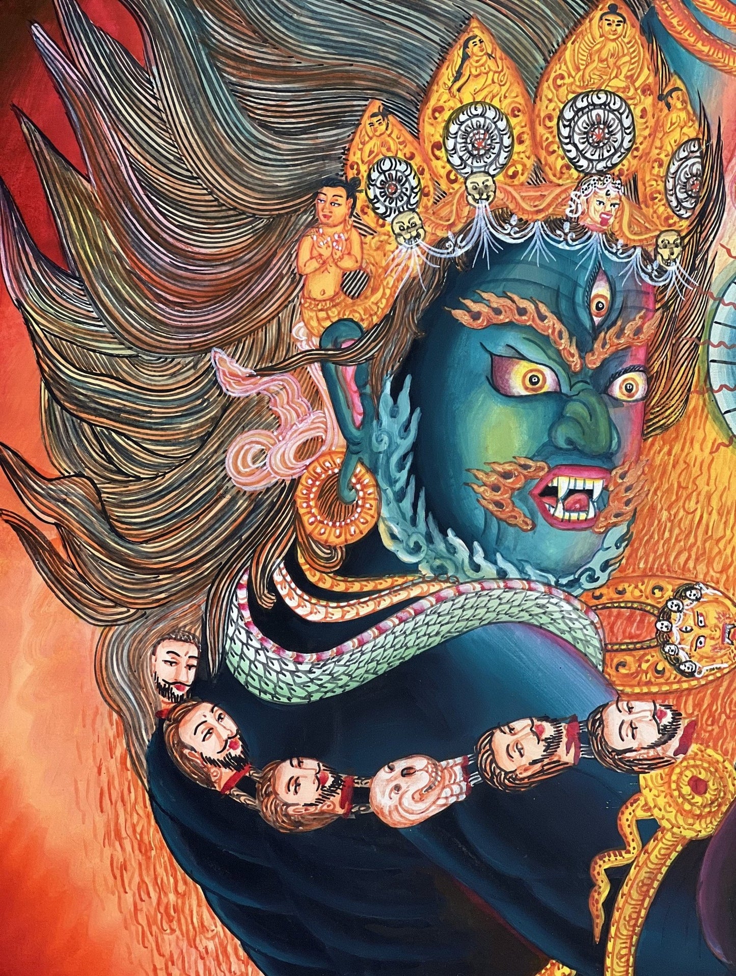 Original Hand - painted Masterpiece Dharmapala Vajrapani Embodied Enlightenment Newari Paubha Thangka Painting from Nepal - Tibetan Thangka Art