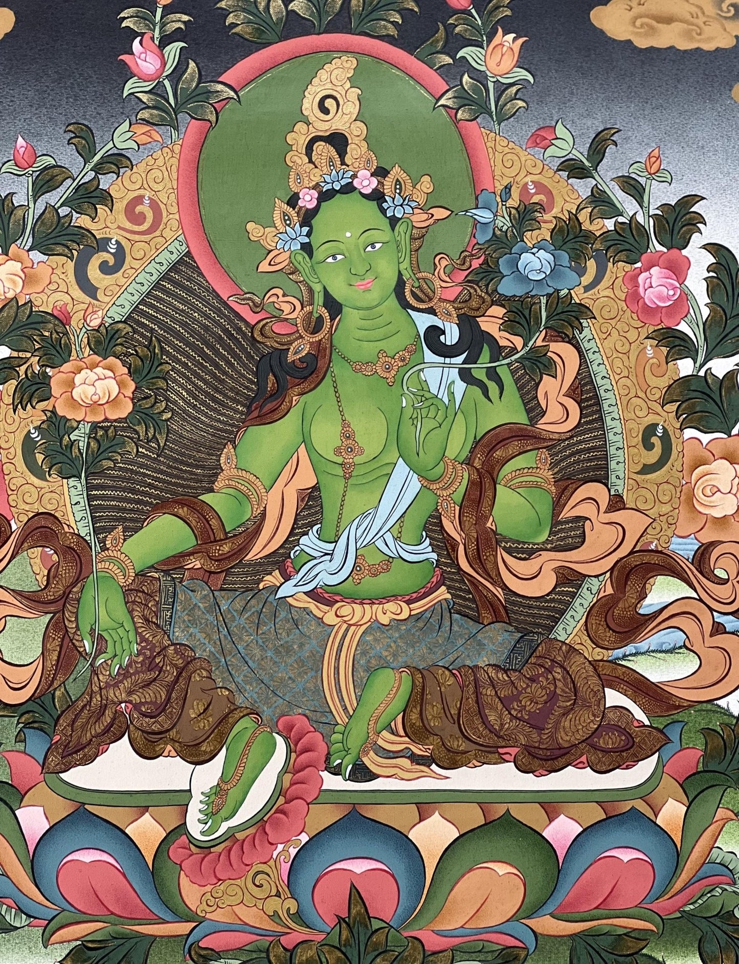 Original Hand - painted Masterpiece Green Tara Mother Goddess Tara 24k Gold High - Quality Tibetan Compassion Meditation Thangka Painting - Tibetan Thangka Art