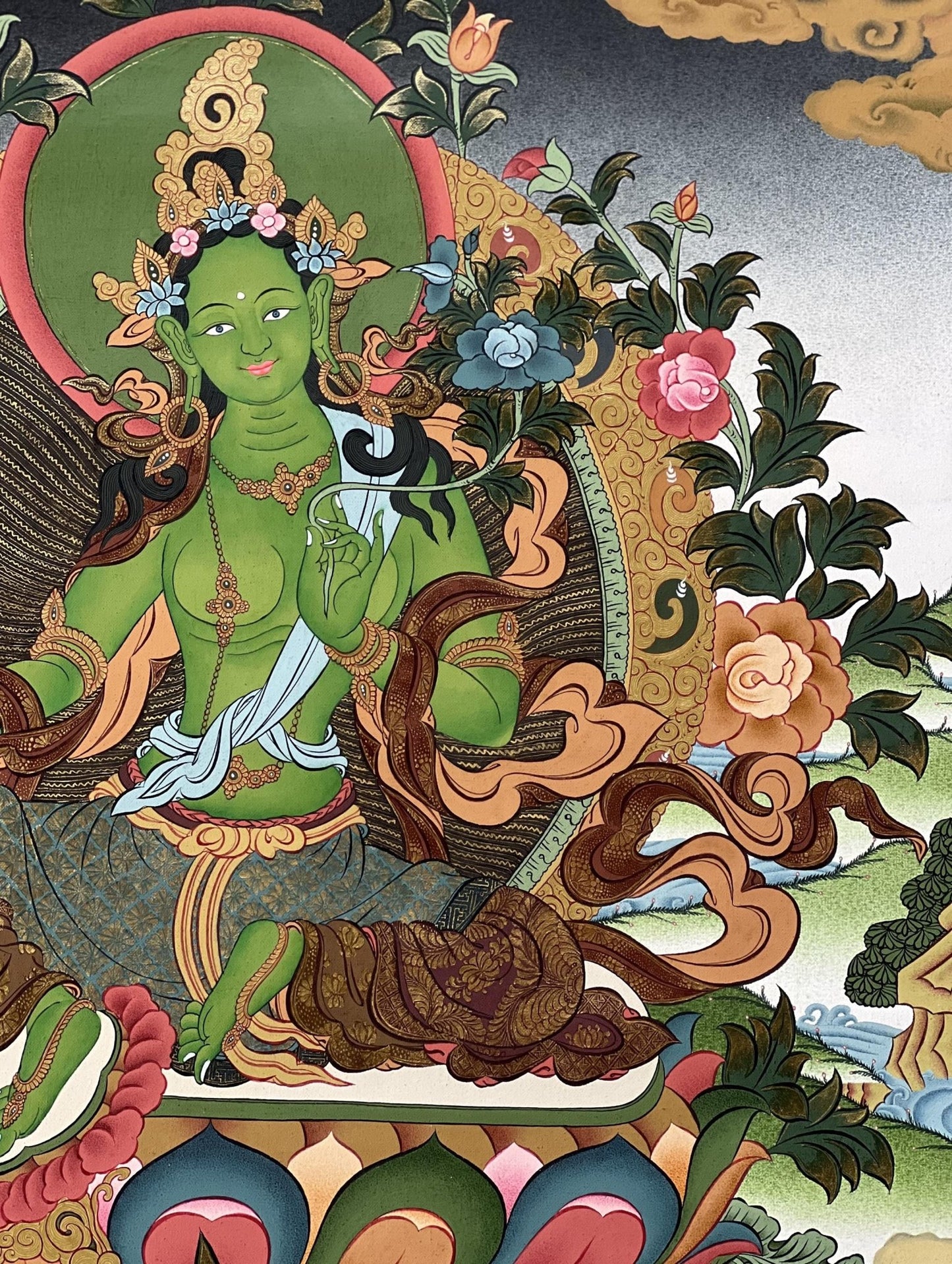Original Hand - painted Masterpiece Green Tara Mother Goddess Tara 24k Gold High - Quality Tibetan Compassion Meditation Thangka Painting - Tibetan Thangka Art