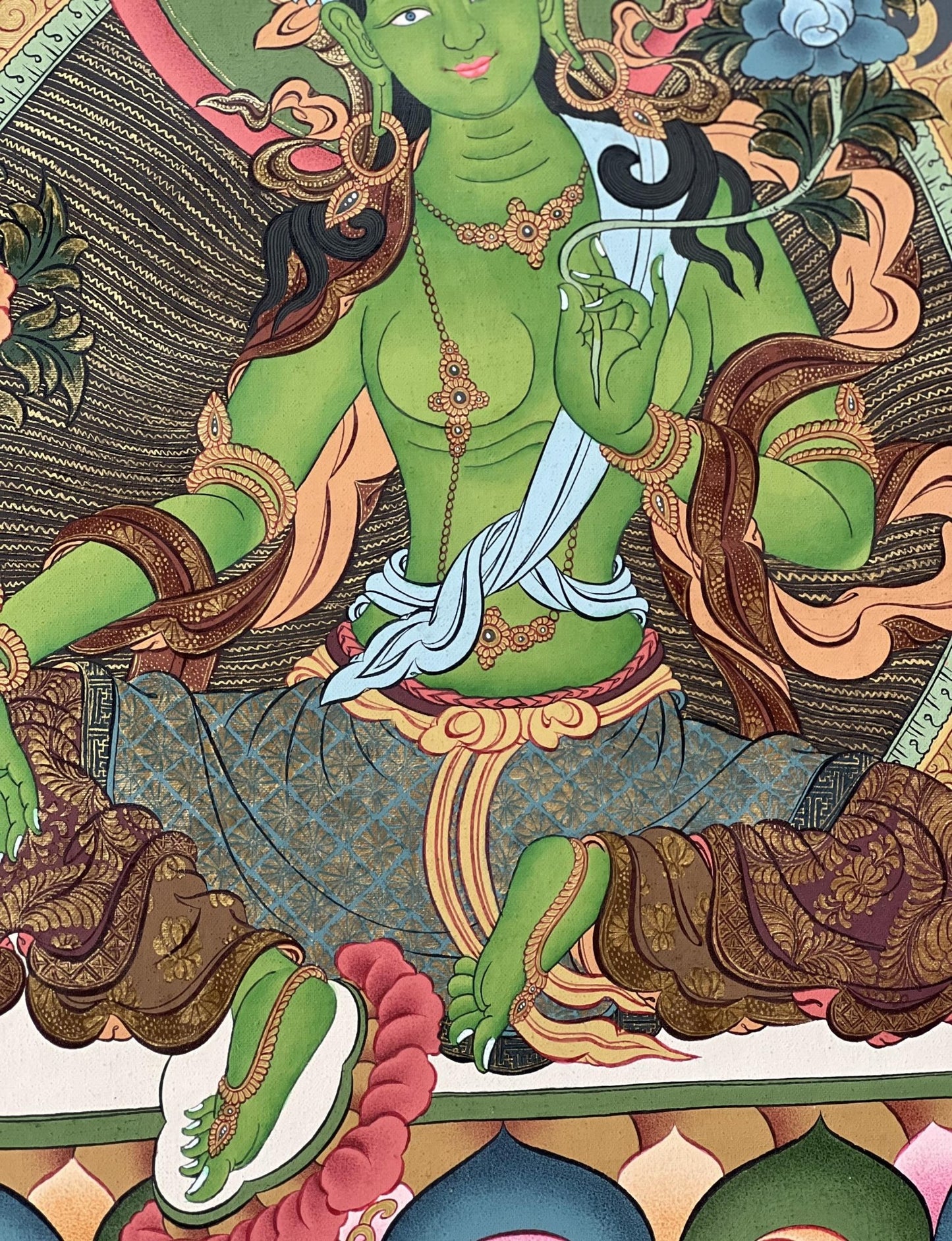 Original Hand - painted Masterpiece Green Tara Mother Goddess Tara 24k Gold High - Quality Tibetan Compassion Meditation Thangka Painting - Tibetan Thangka Art
