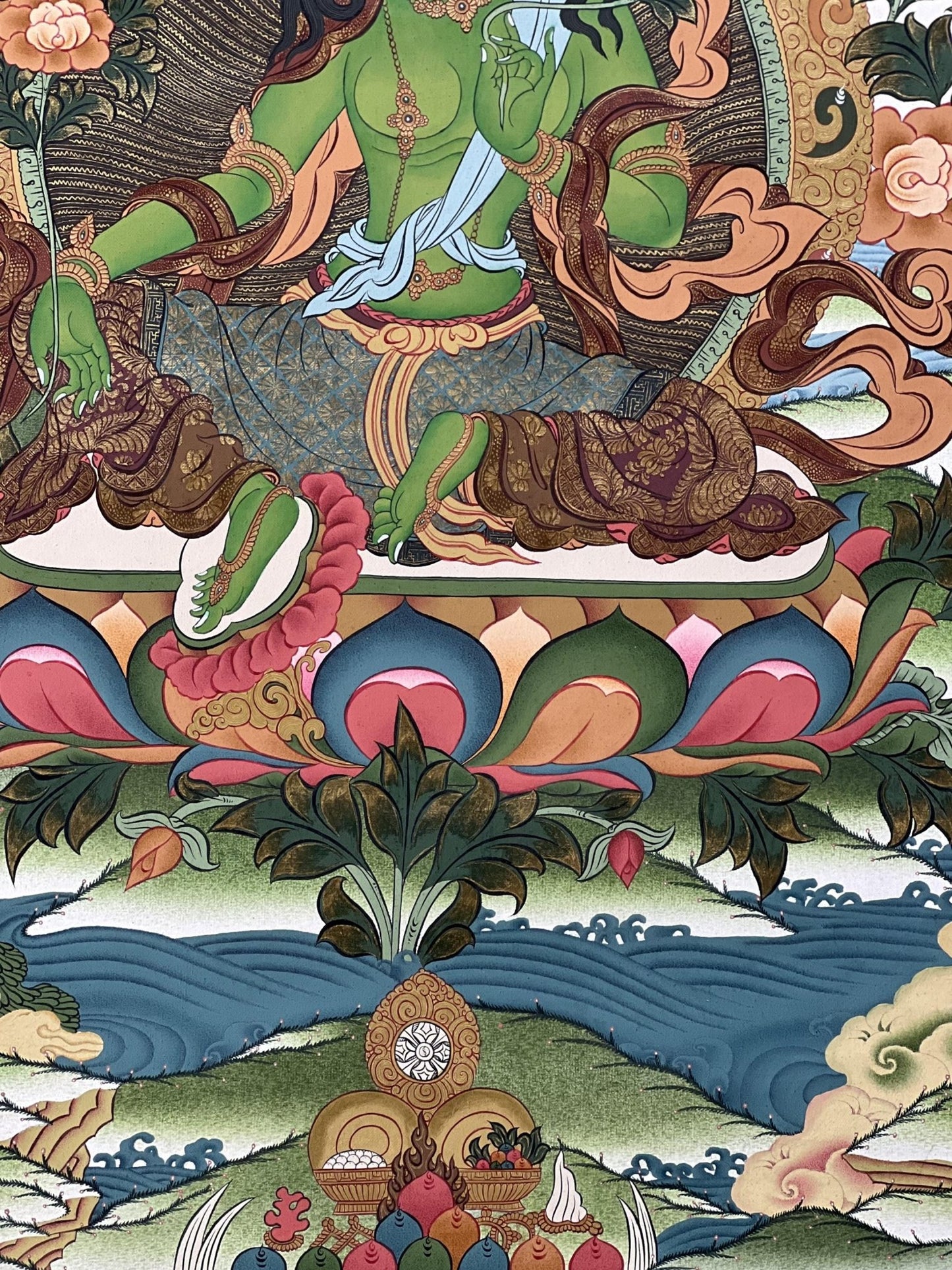 Original Hand - painted Masterpiece Green Tara Mother Goddess Tara 24k Gold High - Quality Tibetan Compassion Meditation Thangka Painting - Tibetan Thangka Art