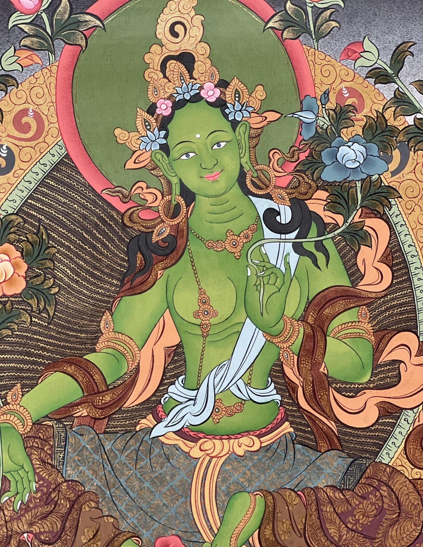 Original Hand - painted Masterpiece Green Tara Mother Goddess Tara 24k Gold High - Quality Tibetan Compassion Meditation Thangka Painting - Tibetan Thangka Art