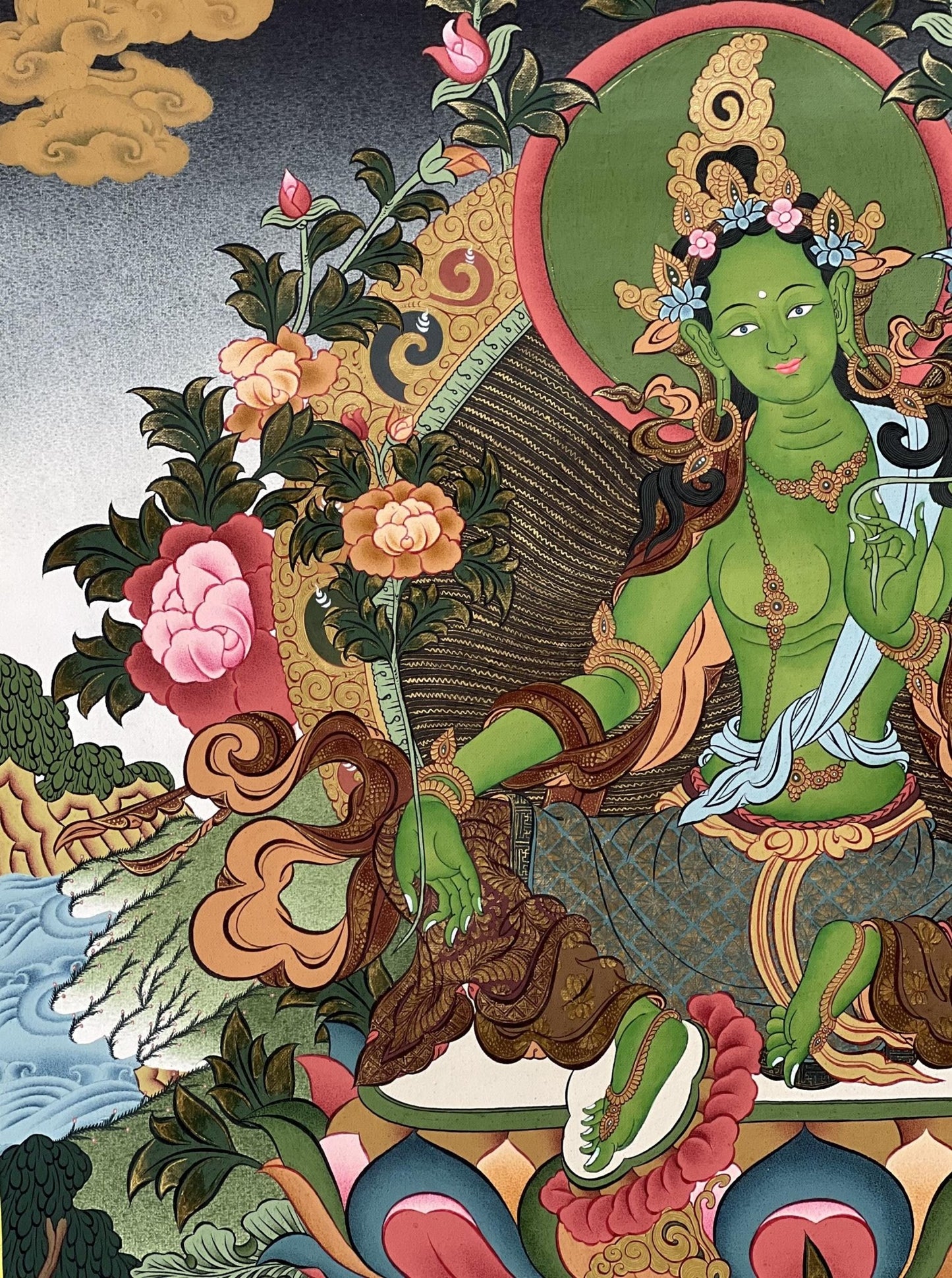 Original Hand - painted Masterpiece Green Tara Mother Goddess Tara 24k Gold High - Quality Tibetan Compassion Meditation Thangka Painting - Tibetan Thangka Art
