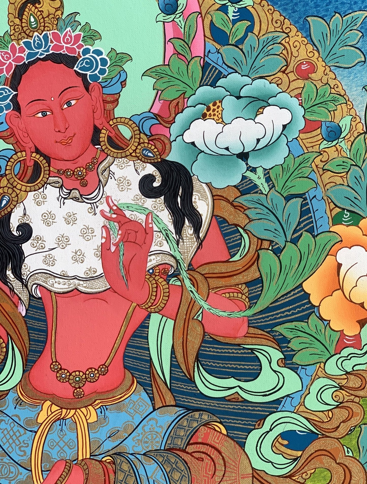 Original Hand - painted Masterpiece Red Tara Divine Mother Female Buddha Protector Tibetan Meditation Thangka Painting - Tibetan Thangka Art