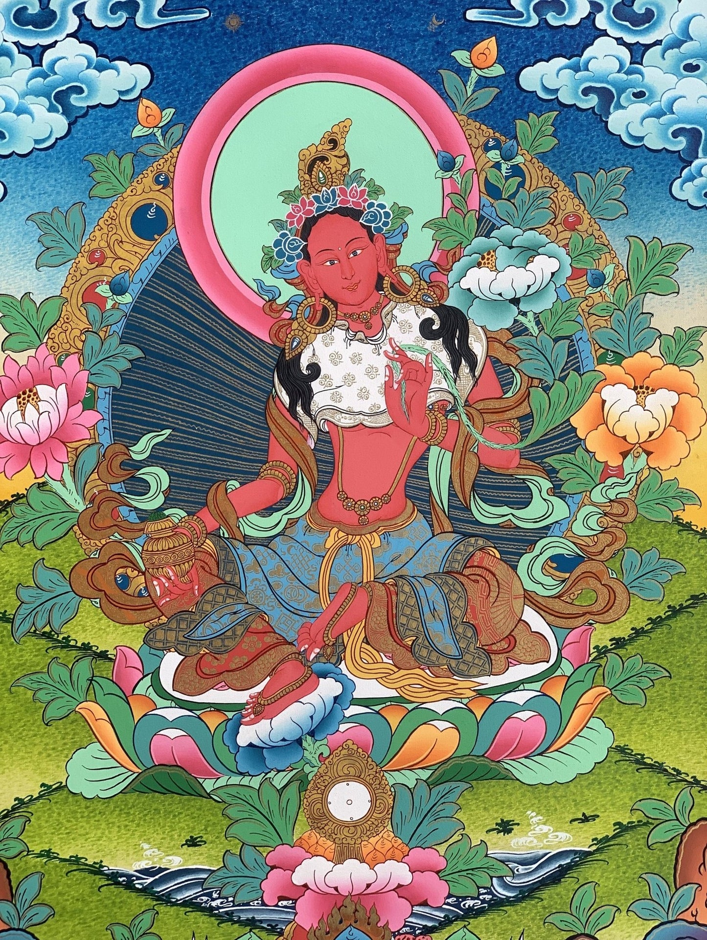 Original Hand - painted Masterpiece Red Tara Divine Mother Female Buddha Protector Tibetan Meditation Thangka Painting - Tibetan Thangka Art