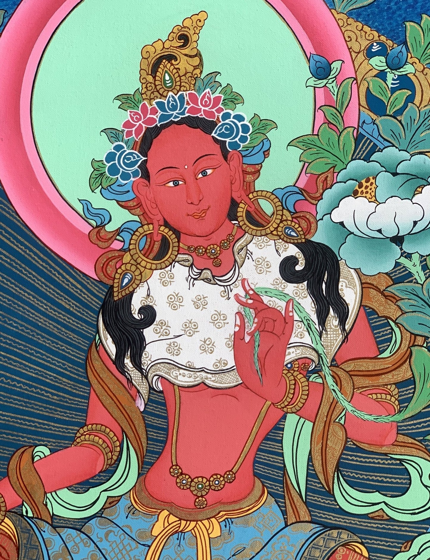 Original Hand - painted Masterpiece Red Tara Divine Mother Female Buddha Protector Tibetan Meditation Thangka Painting - Tibetan Thangka Art