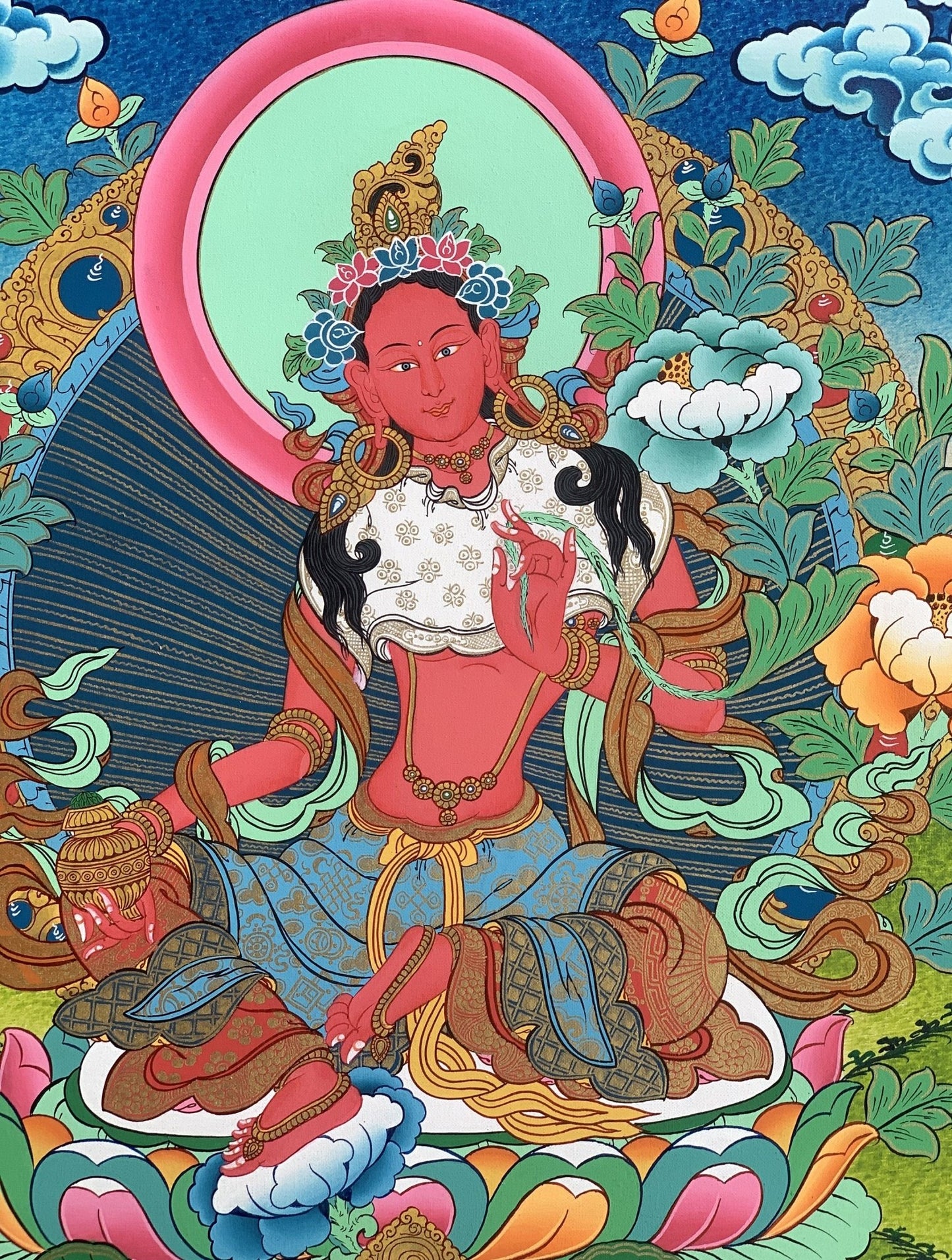 Original Hand - painted Masterpiece Red Tara Divine Mother Female Buddha Protector Tibetan Meditation Thangka Painting - Tibetan Thangka Art