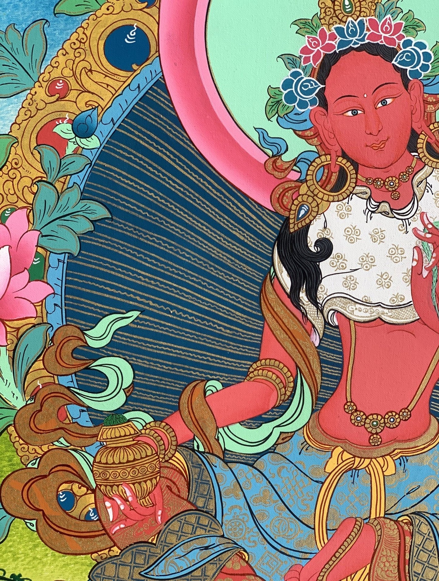 Original Hand - painted Masterpiece Red Tara Divine Mother Female Buddha Protector Tibetan Meditation Thangka Painting - Tibetan Thangka Art