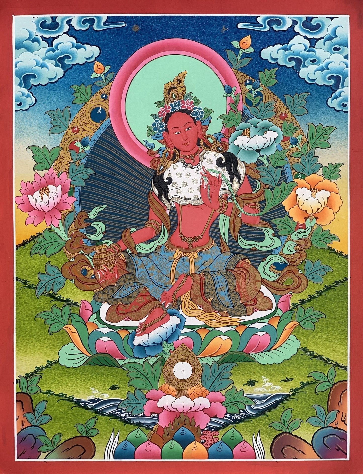 Original Hand - painted Masterpiece Red Tara Divine Mother Female Buddha Protector Tibetan Meditation Thangka Painting - Tibetan Thangka Art