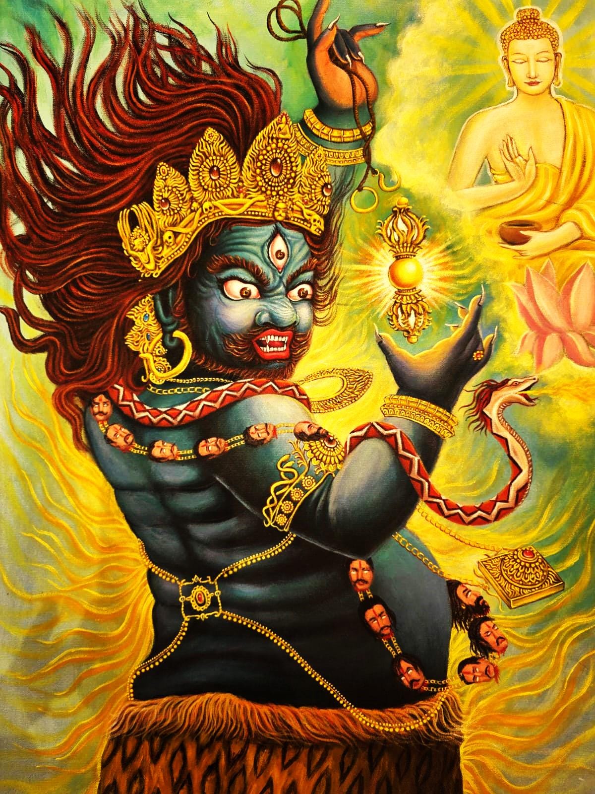 Original Hand - painted Masterpiece Vajrapani Dharma Protector Embodied Enlightenment ACRYLIC Painting on Canvas - Tibetan Thangka Art