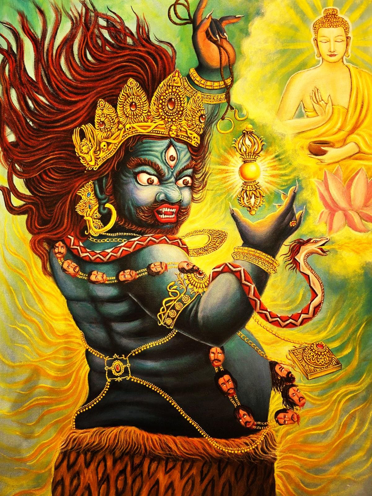 Original Hand - painted Masterpiece Vajrapani Dharma Protector Embodied Enlightenment ACRYLIC Painting on Canvas - Tibetan Thangka Art