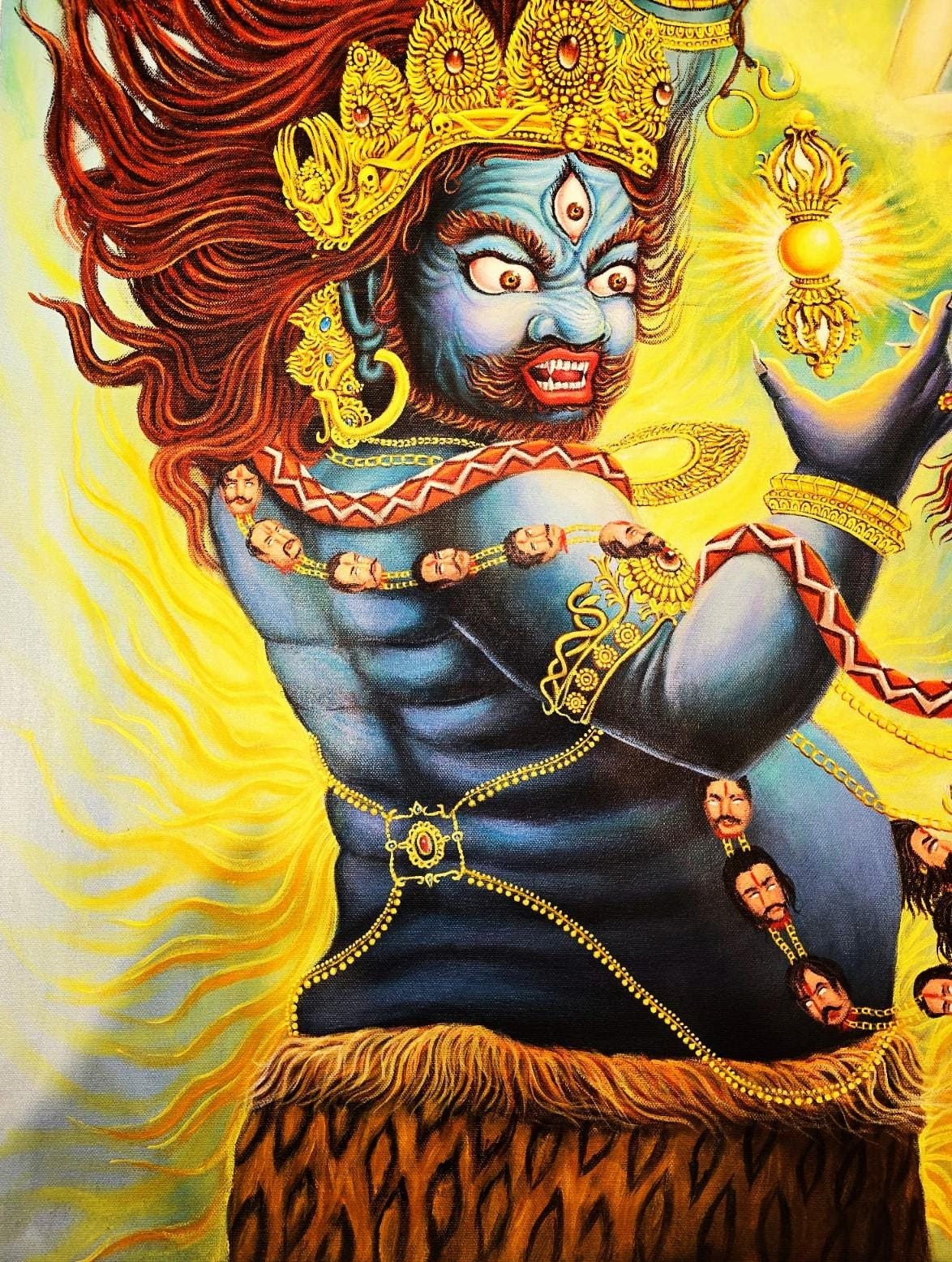 Original Hand - painted Masterpiece Vajrapani Dharma Protector Embodied Enlightenment ACRYLIC Painting on Canvas - Tibetan Thangka Art
