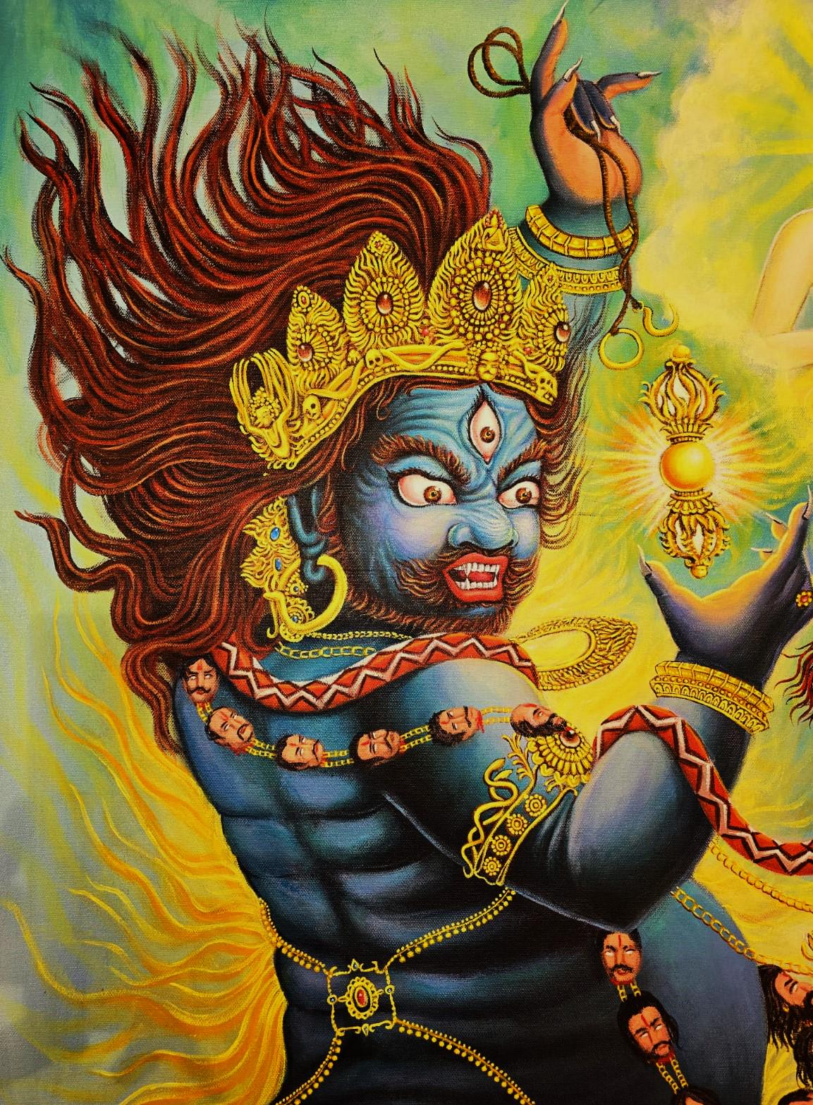 Original Hand - painted Masterpiece Vajrapani Dharma Protector Embodied Enlightenment ACRYLIC Painting on Canvas - Tibetan Thangka Art