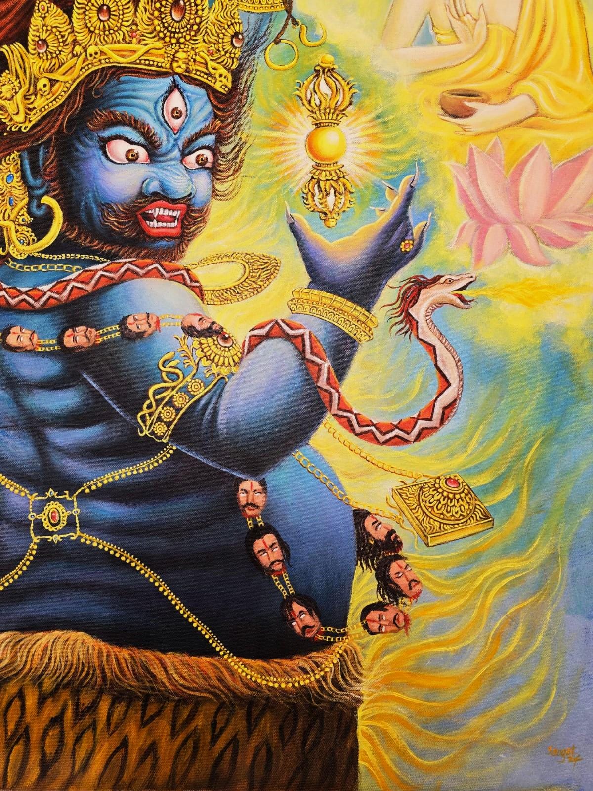 Original Hand - painted Masterpiece Vajrapani Dharma Protector Embodied Enlightenment ACRYLIC Painting on Canvas - Tibetan Thangka Art